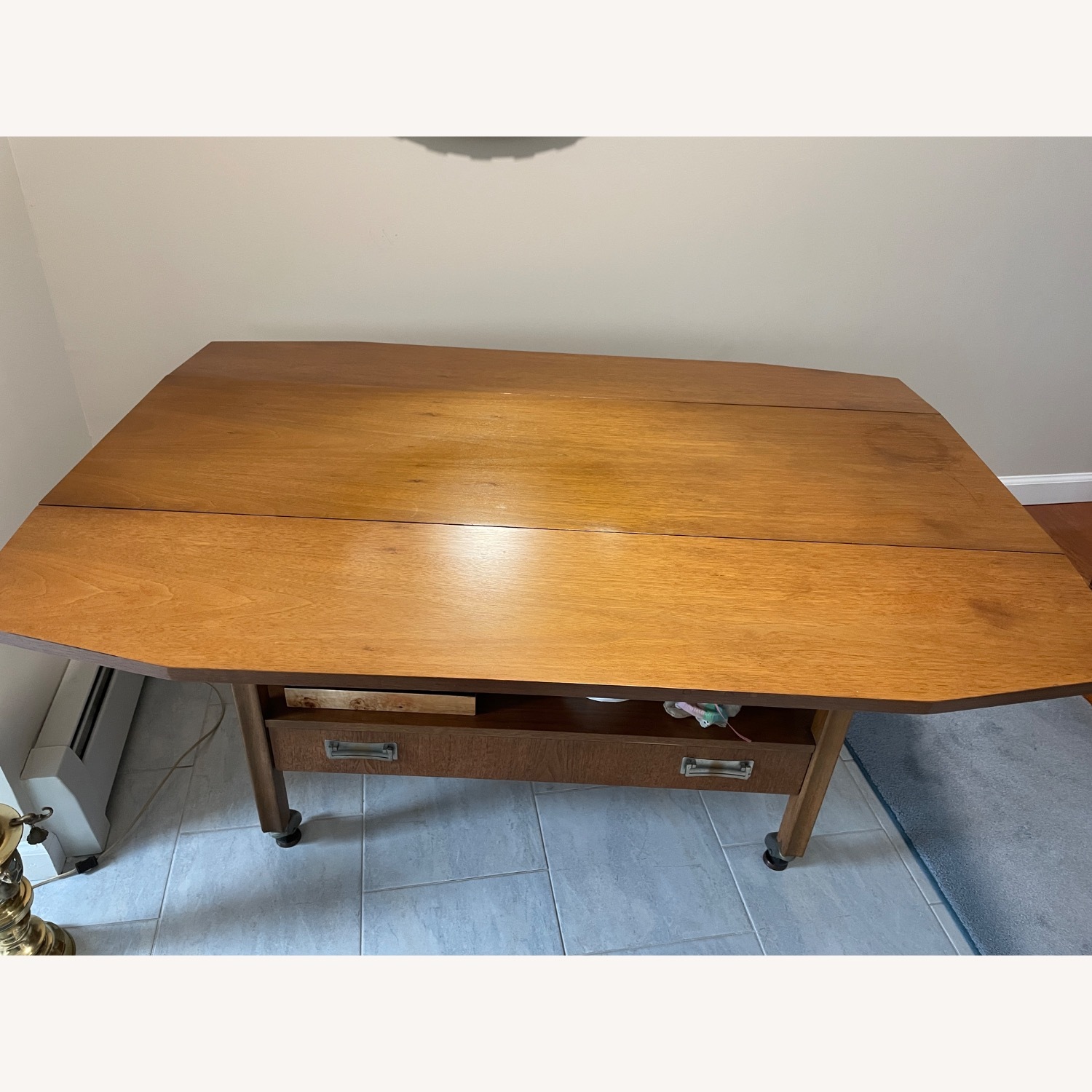 Wooden Expandable Side Table on Wheels - image-5