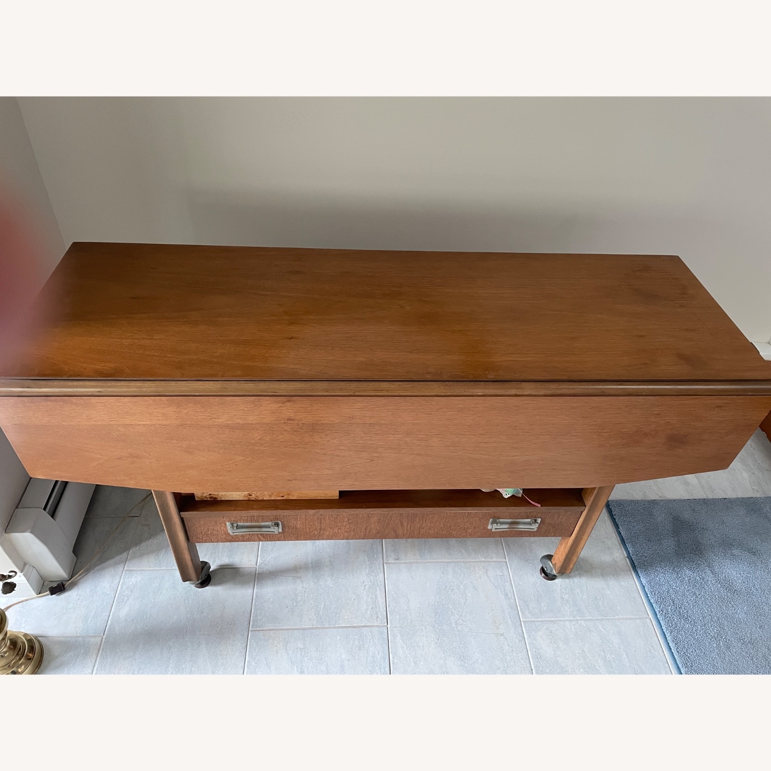 Wooden Expandable Side Table on Wheels - image-1