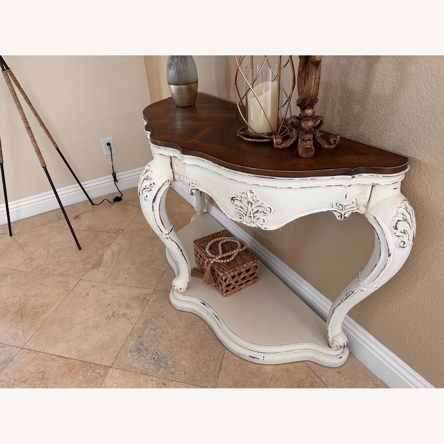 Vintage/Antique Finds White Wood Console Table - image-3