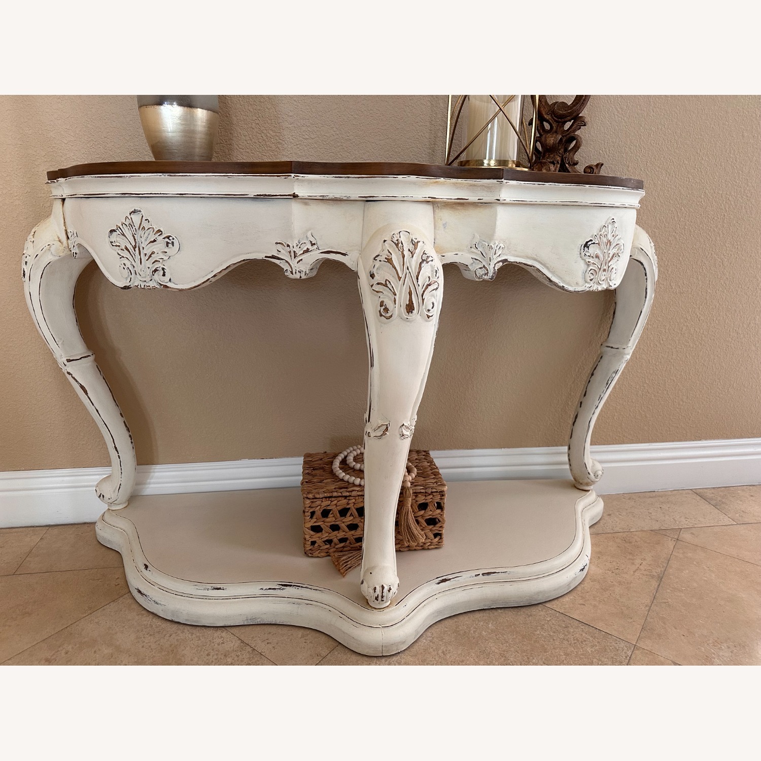 Vintage/Antique Finds White Wood Console Table - image-2