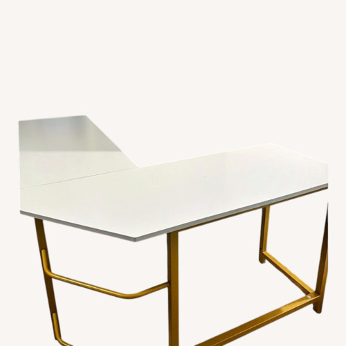 Used White & Gold L-Shaped Desk  for sale on AptDeco