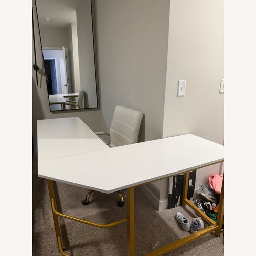 Used White & Gold L-Shaped Desk  for sale on AptDeco