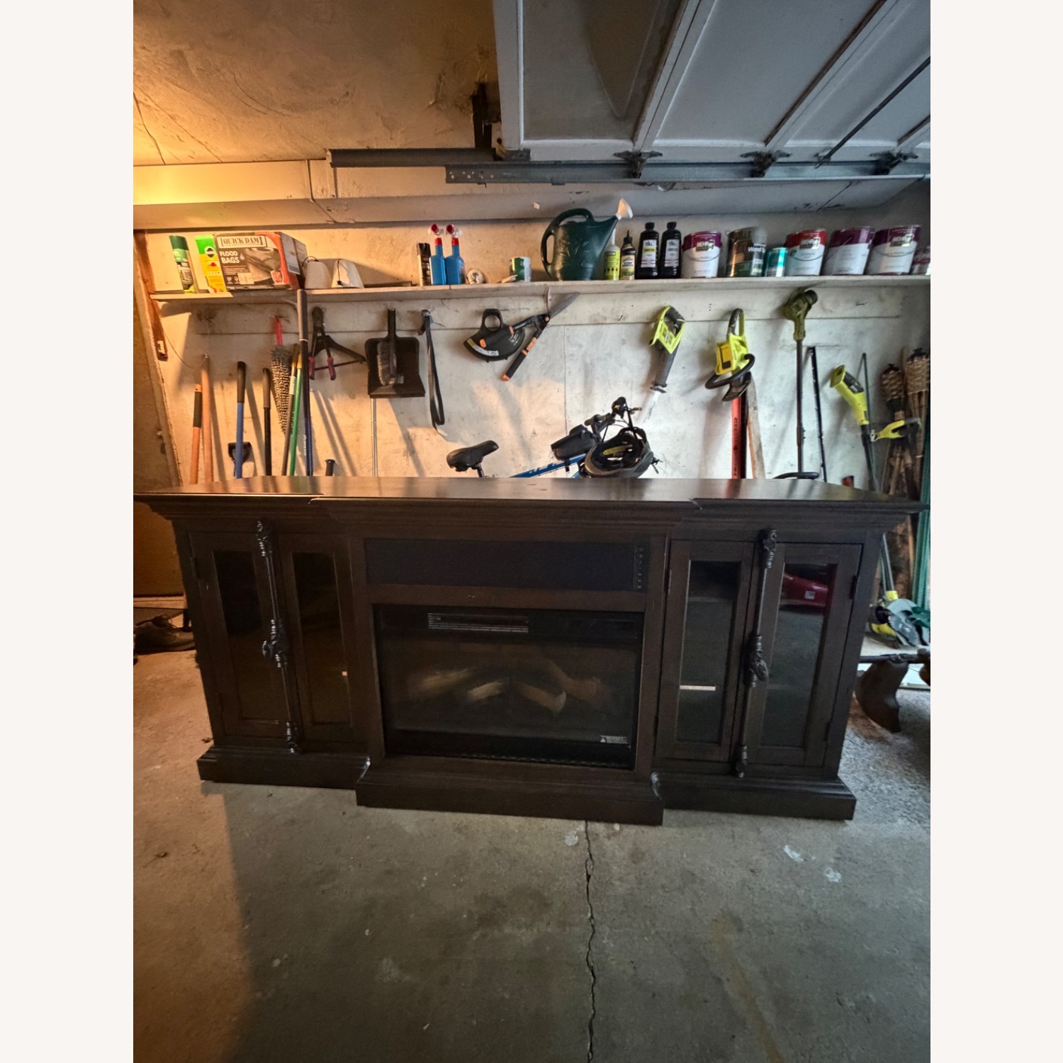 Wooden Entertainment Center With Electric Heater - image-1
