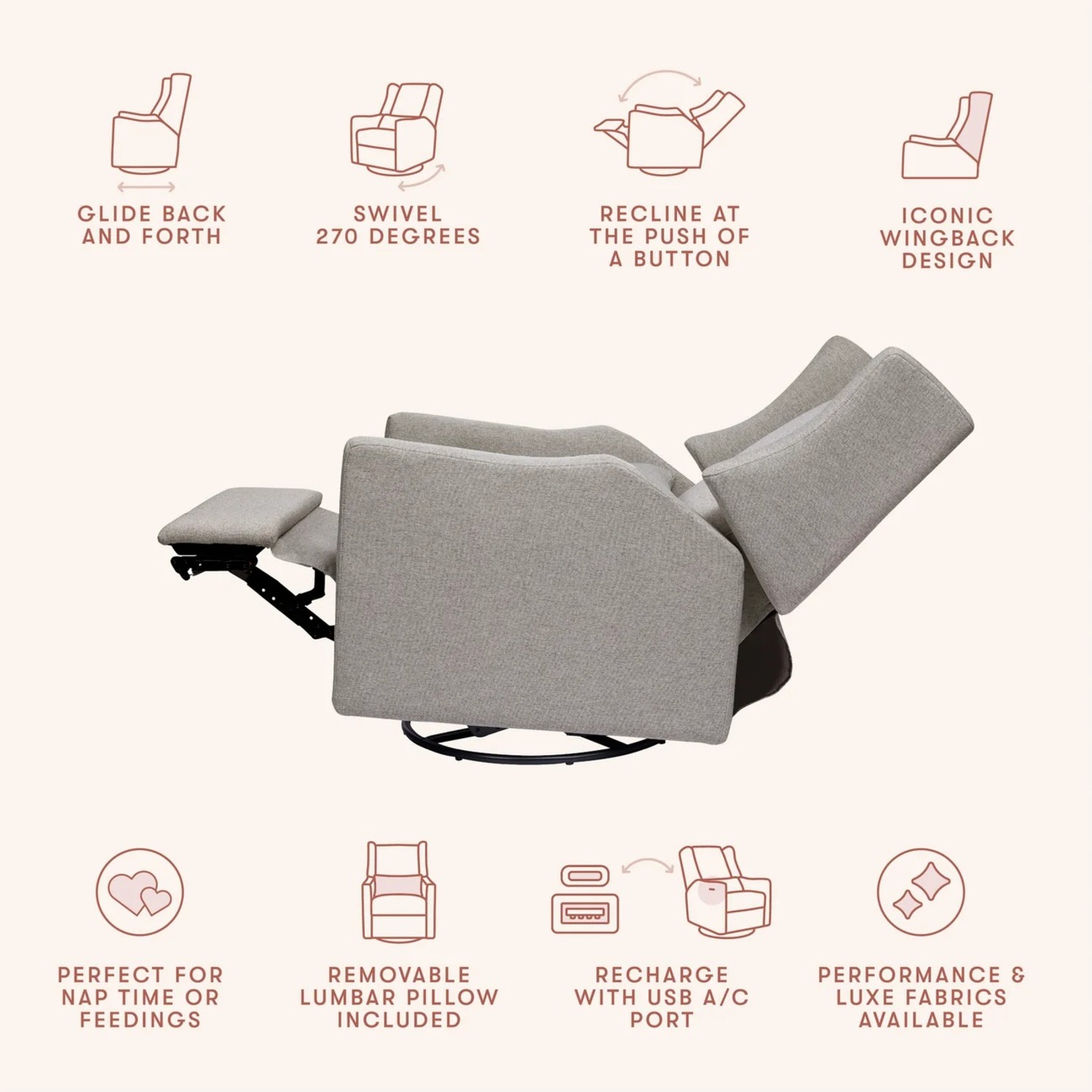 Babyletto Electronic Recliner Swivel Glider USB - image-4