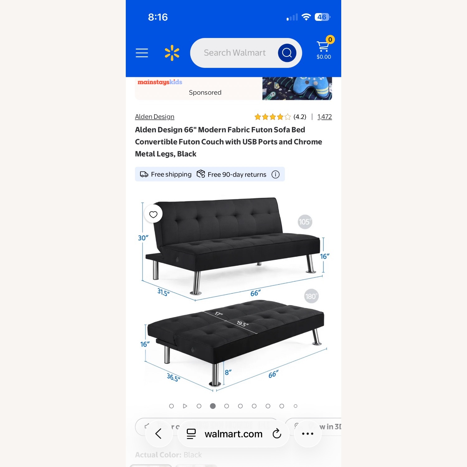Walmart Dark Gray Fabric Futon - image-5