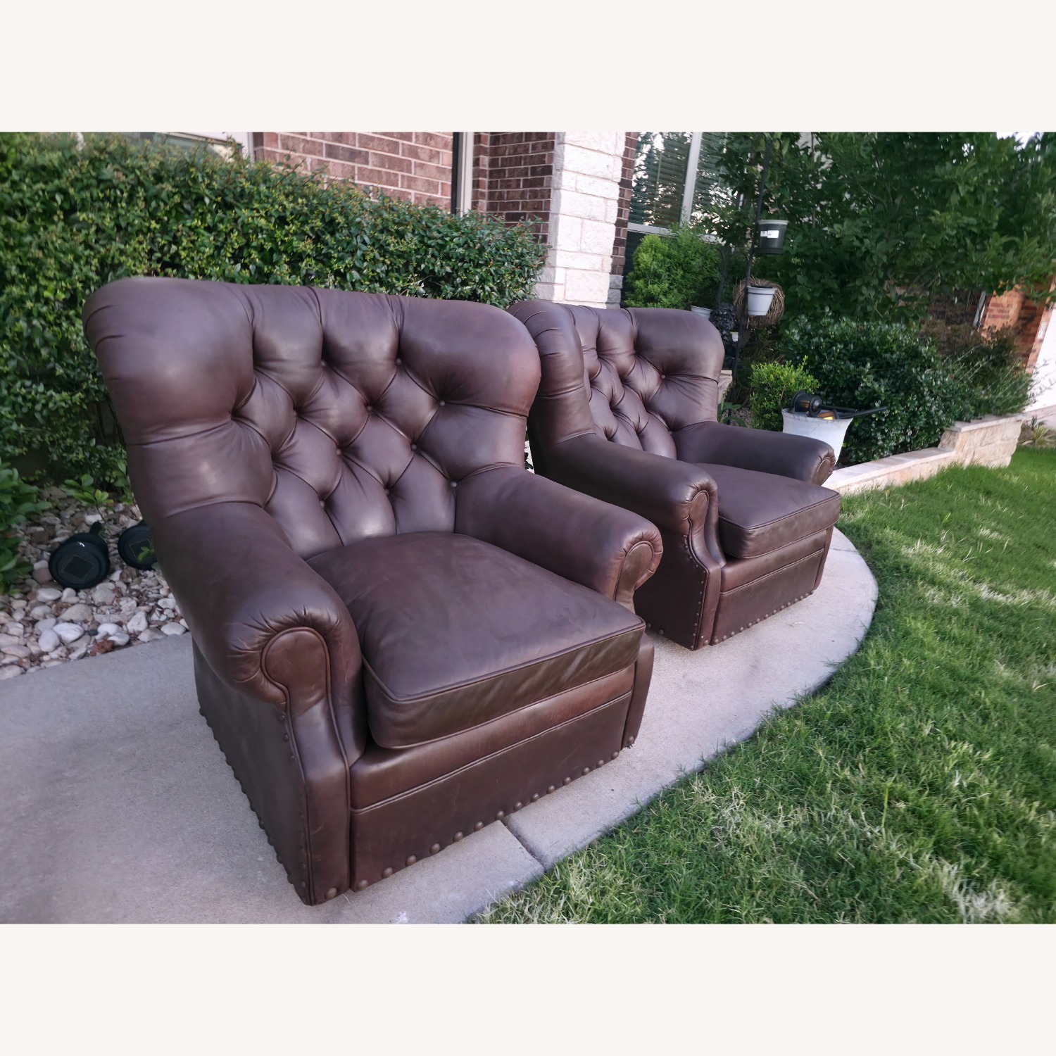 Arhaus Beacon Dark Brown Leather Armchairs - image-4