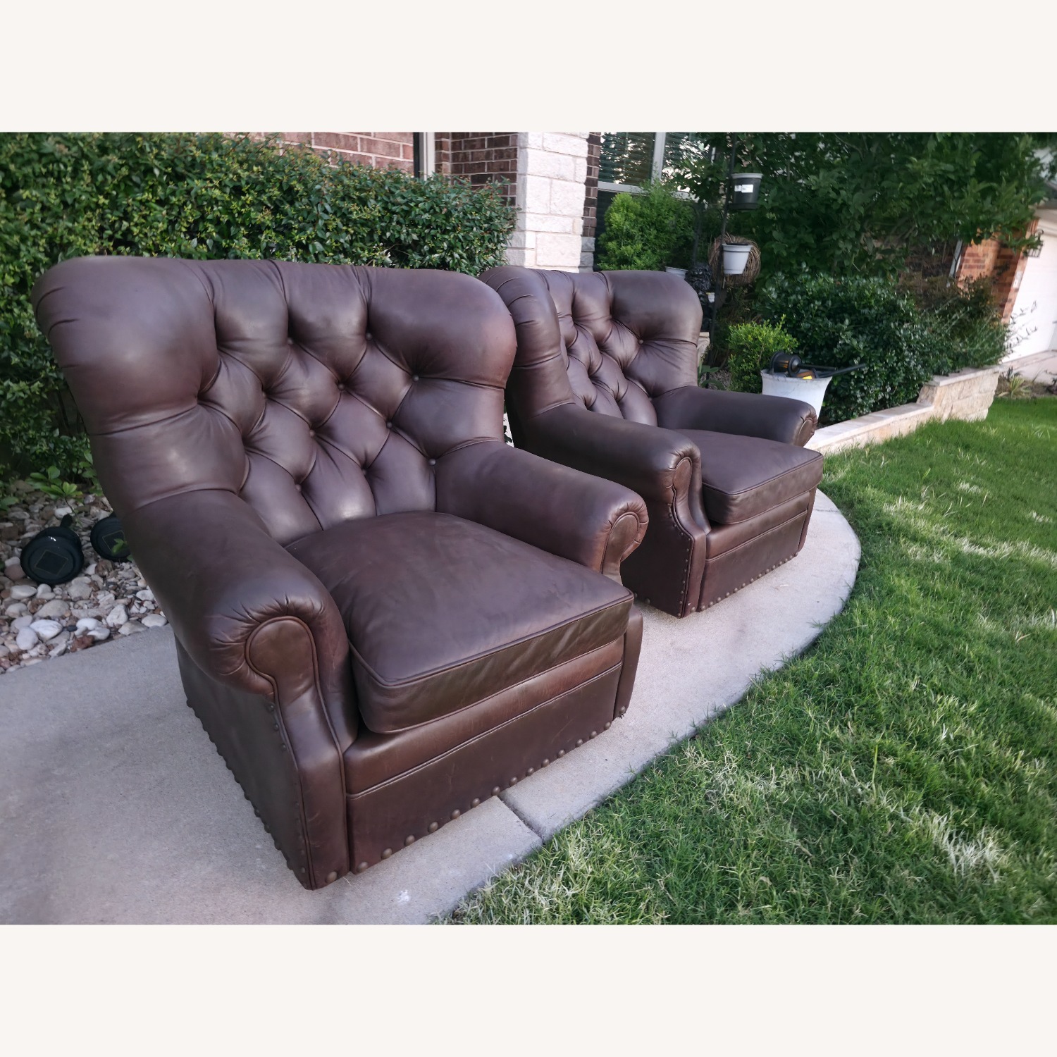 Arhaus Beacon Dark Brown Leather Armchairs - image-5