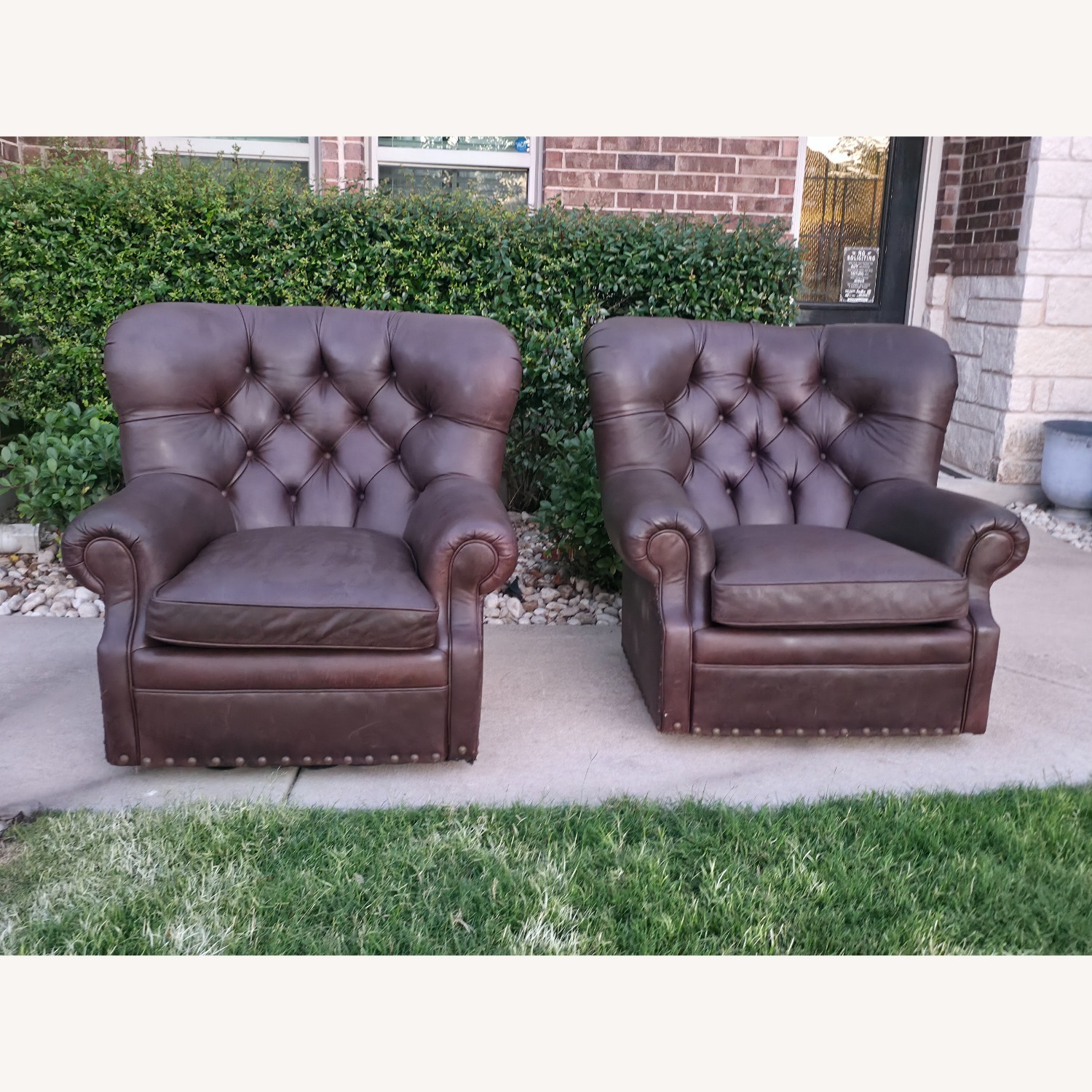 Arhaus Beacon Dark Brown Leather Armchairs - image-1