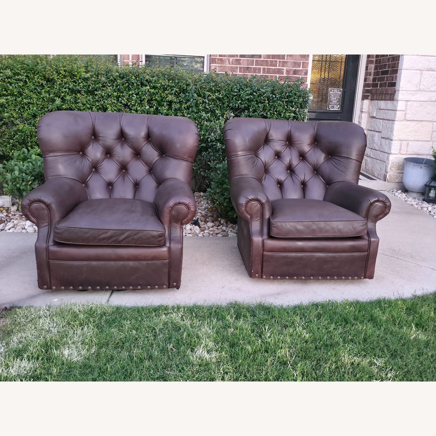 Arhaus Beacon Dark Brown Leather Armchairs - image-2
