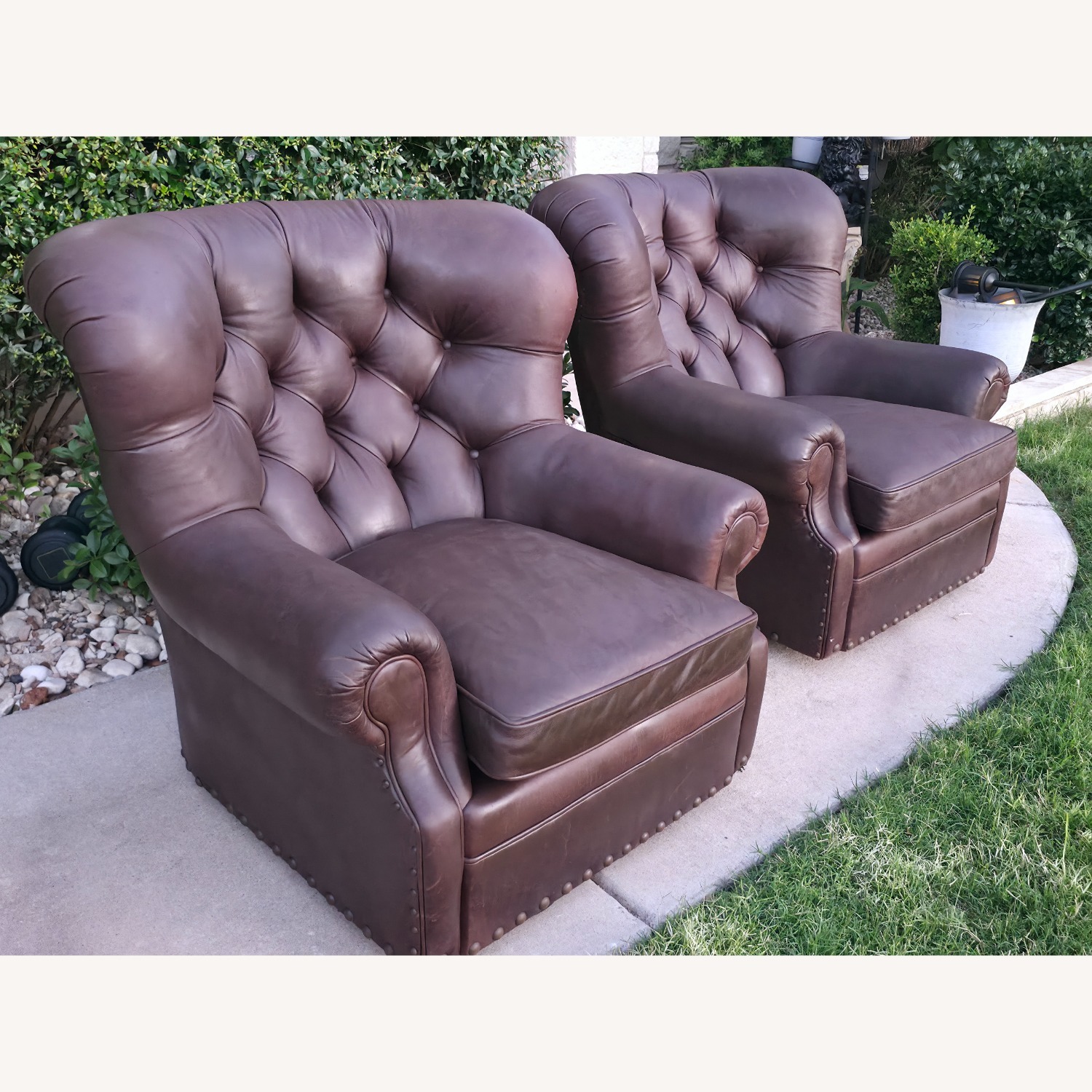 Arhaus Beacon Dark Brown Leather Armchairs - image-3
