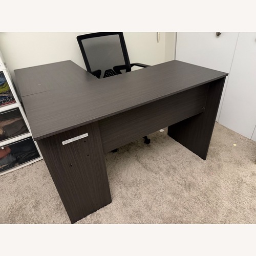 Used Staples Light Gray Wood Desk for sale on AptDeco