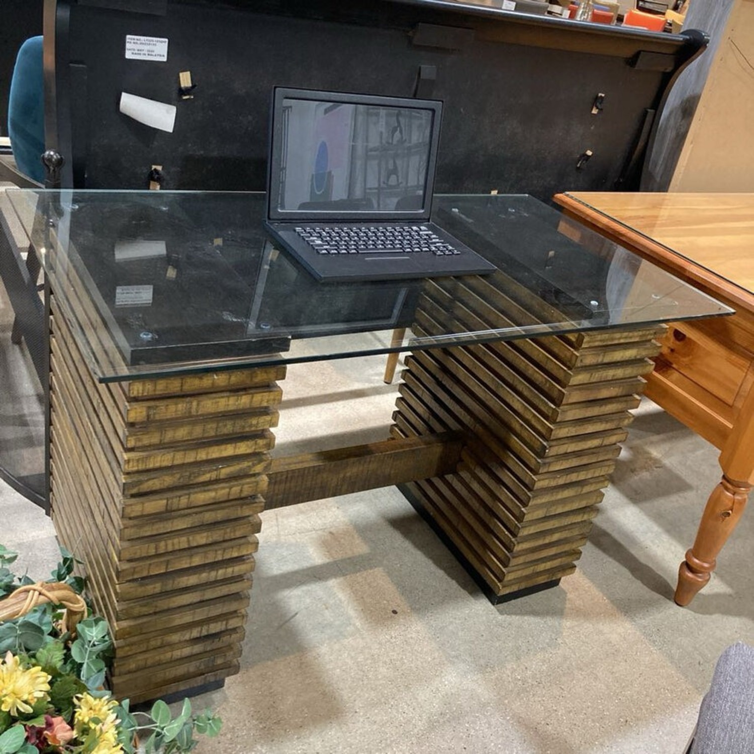 Crate & Barrel Paloma Wood & Glass Desk - image-5