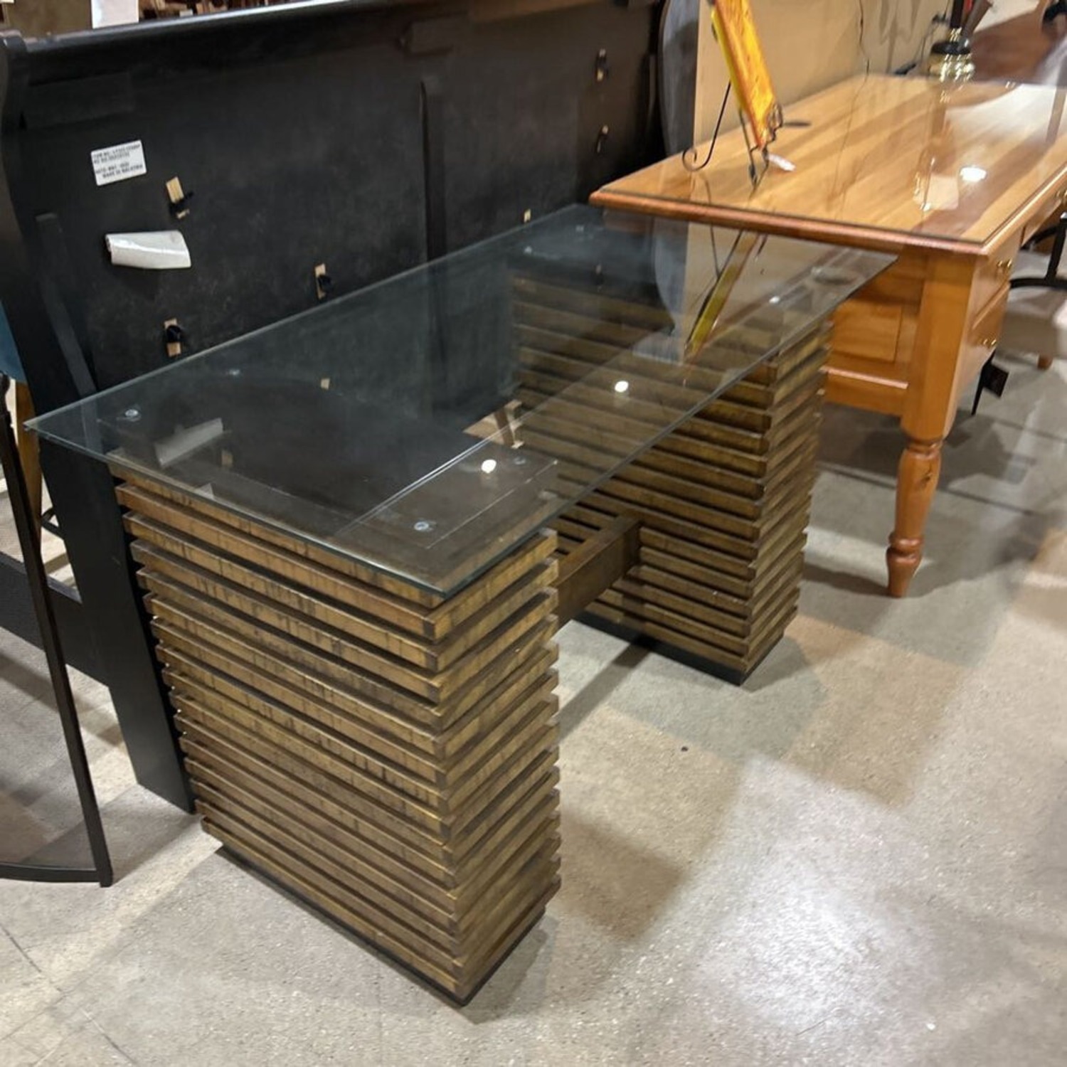 Crate & Barrel Paloma Wood & Glass Desk - image-1