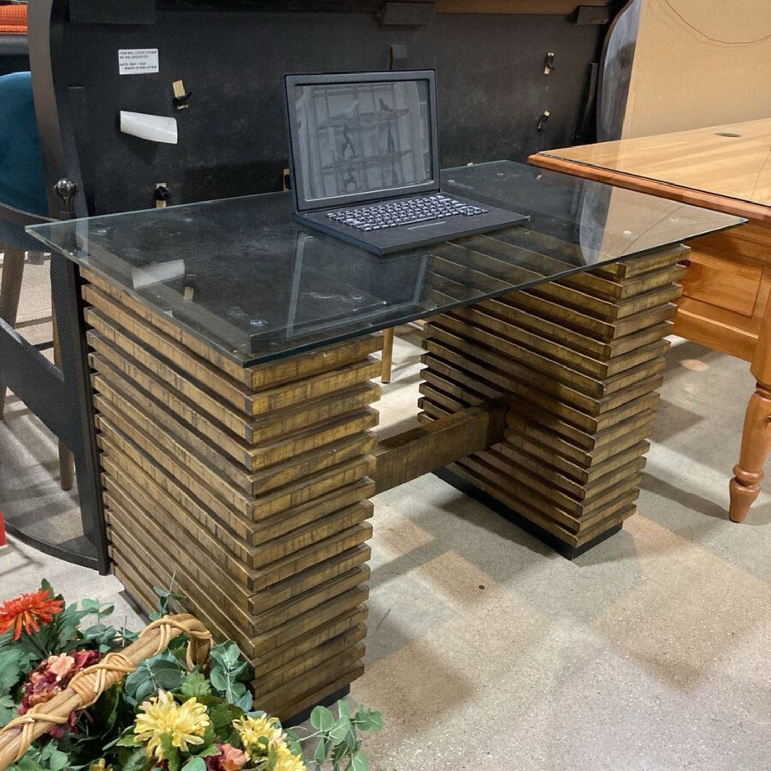 Crate & Barrel Paloma Wood & Glass Desk - image-4