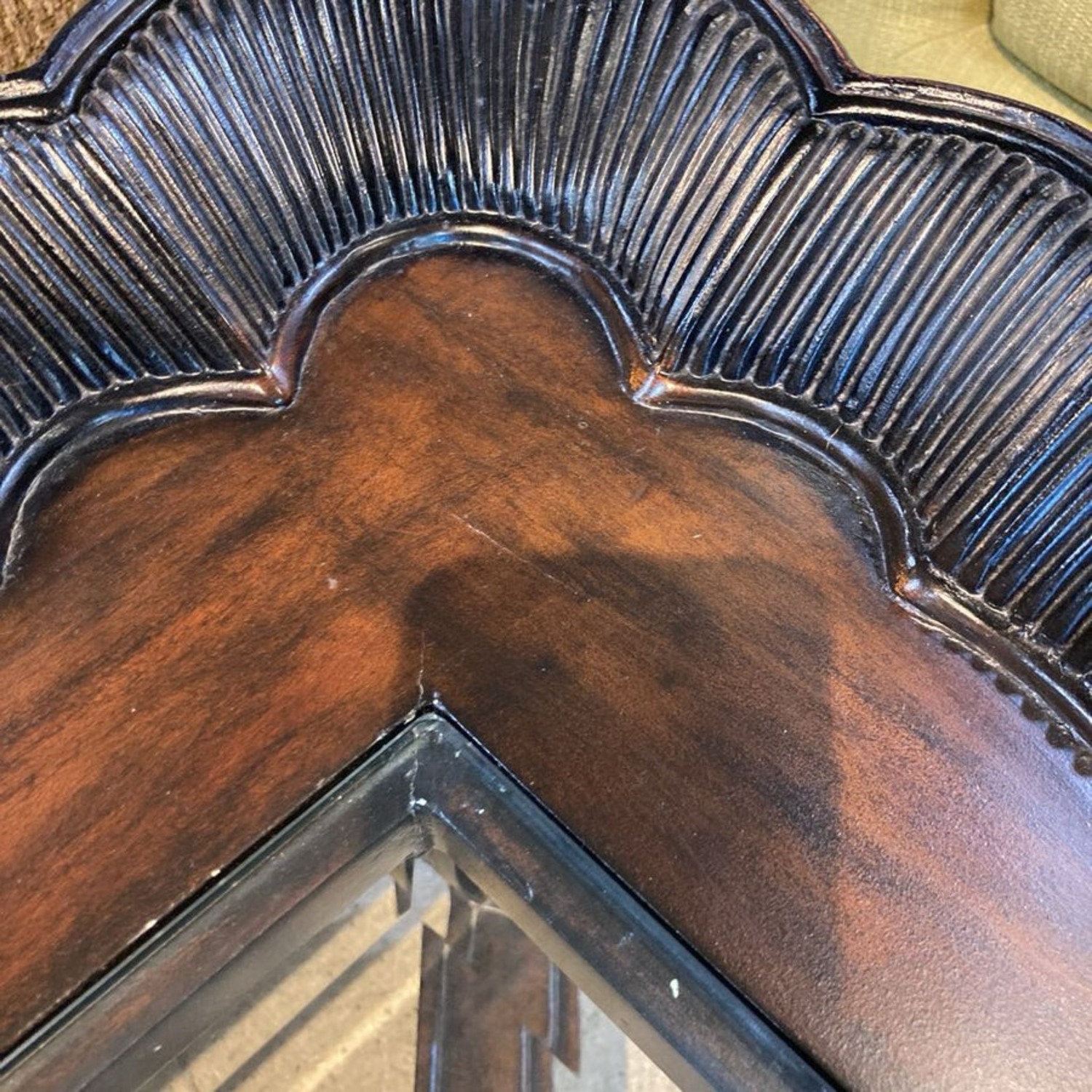 Ornate Relief Rectangular Glass Top Coffee Table - image-8