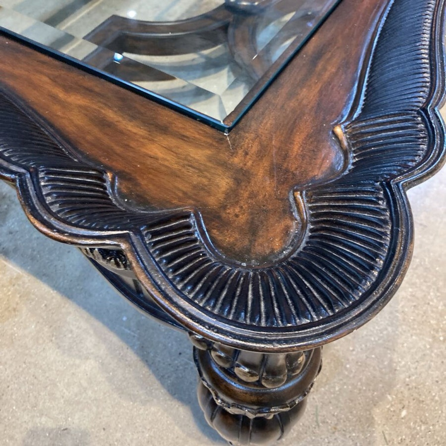 Ornate Relief Rectangular Glass Top Coffee Table - image-5