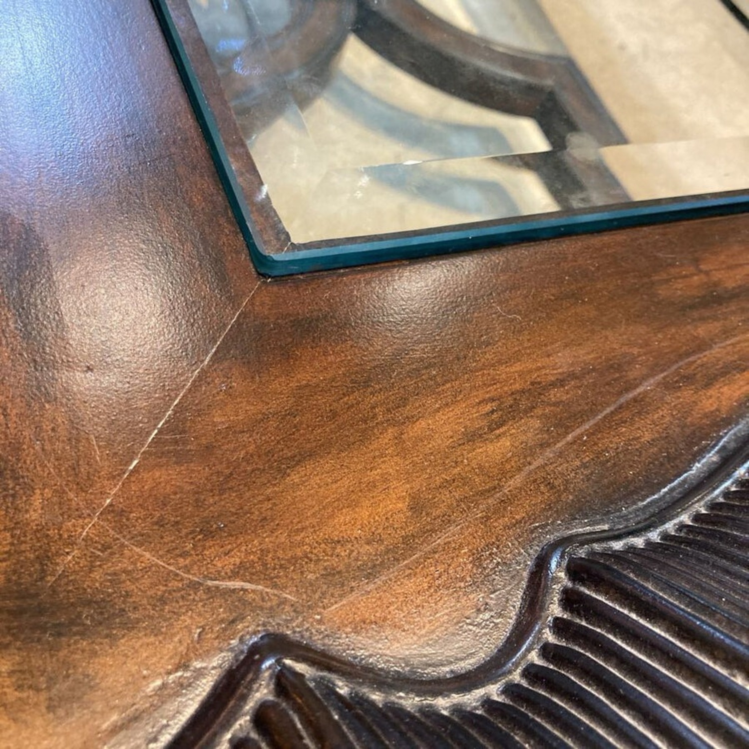Ornate Relief Rectangular Glass Top Coffee Table - image-14