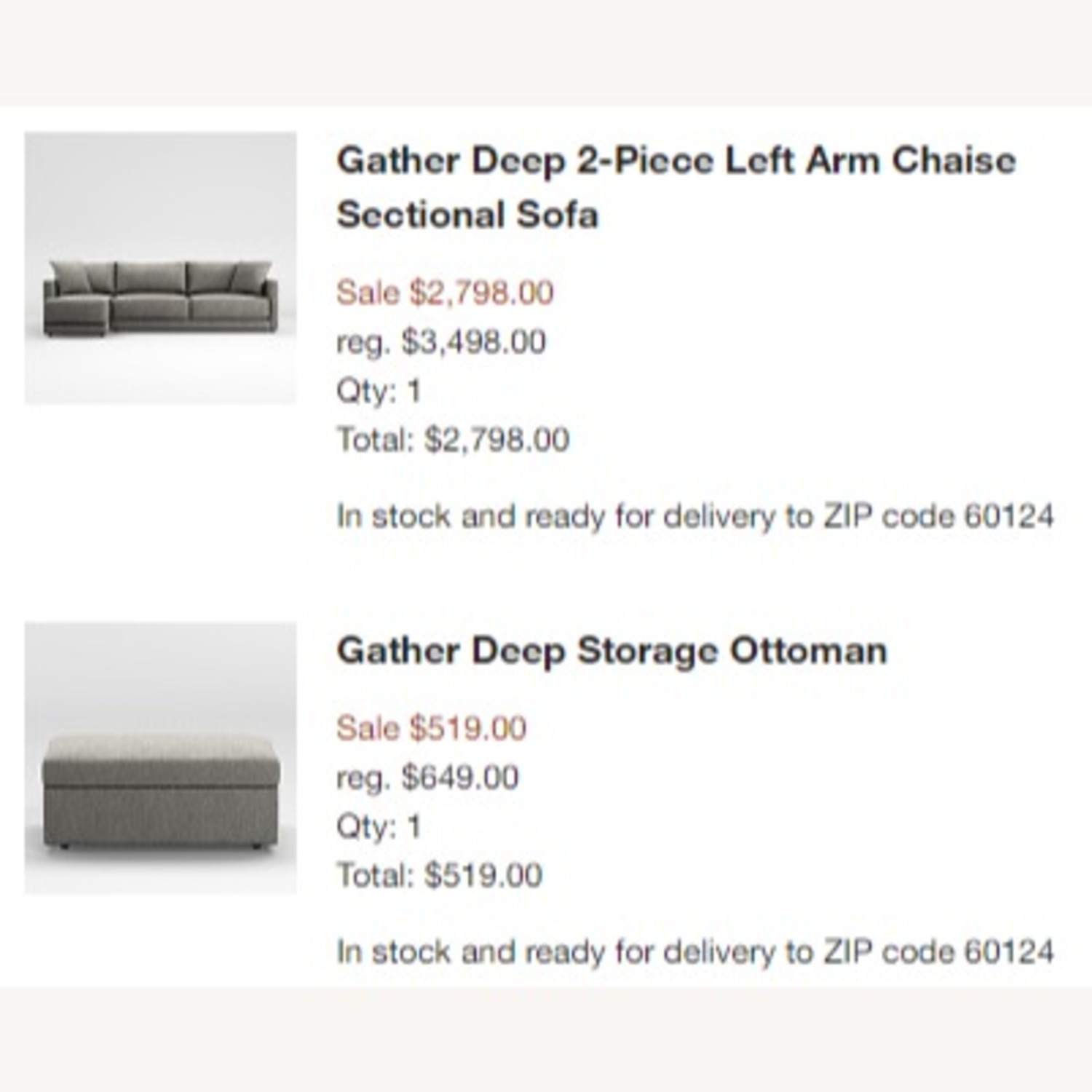 Crate & Barrel Gather Light Gray 2 Piece Sectional - image-4