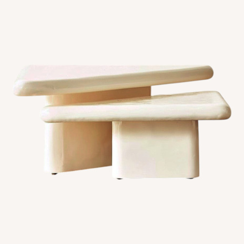 Used CB2 Vayle 2-Piece High-Gloss White Concrete Coffee Table Set for sale on AptDeco