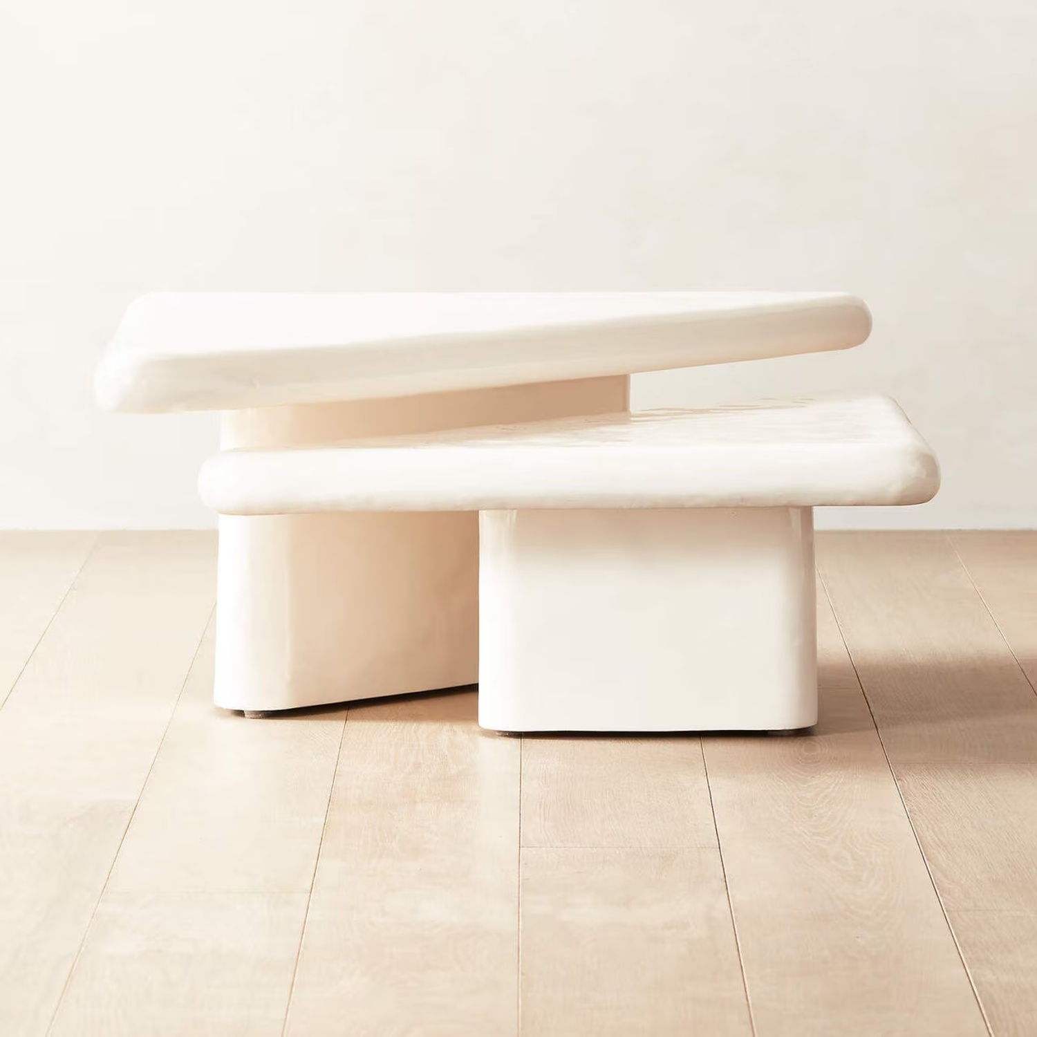 CB2 Vayle 2-Piece High-Gloss White Concrete Coffee Table Set - image-4