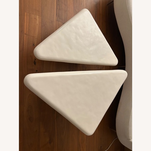 Used CB2 Vayle 2-Piece High-Gloss White Concrete Coffee Table Set for sale on AptDeco