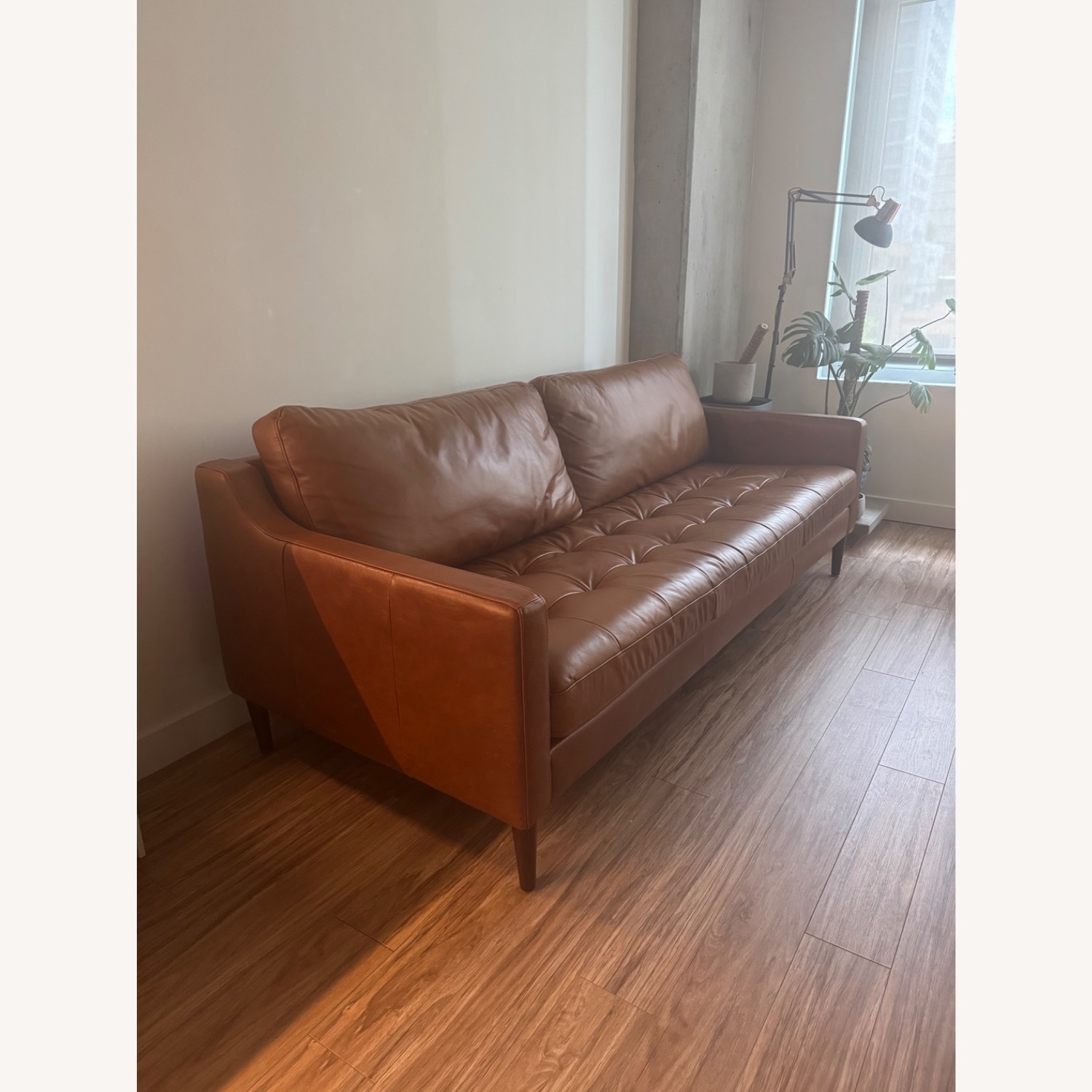 Light Brown Leather 2 Seater Sofa - image-2