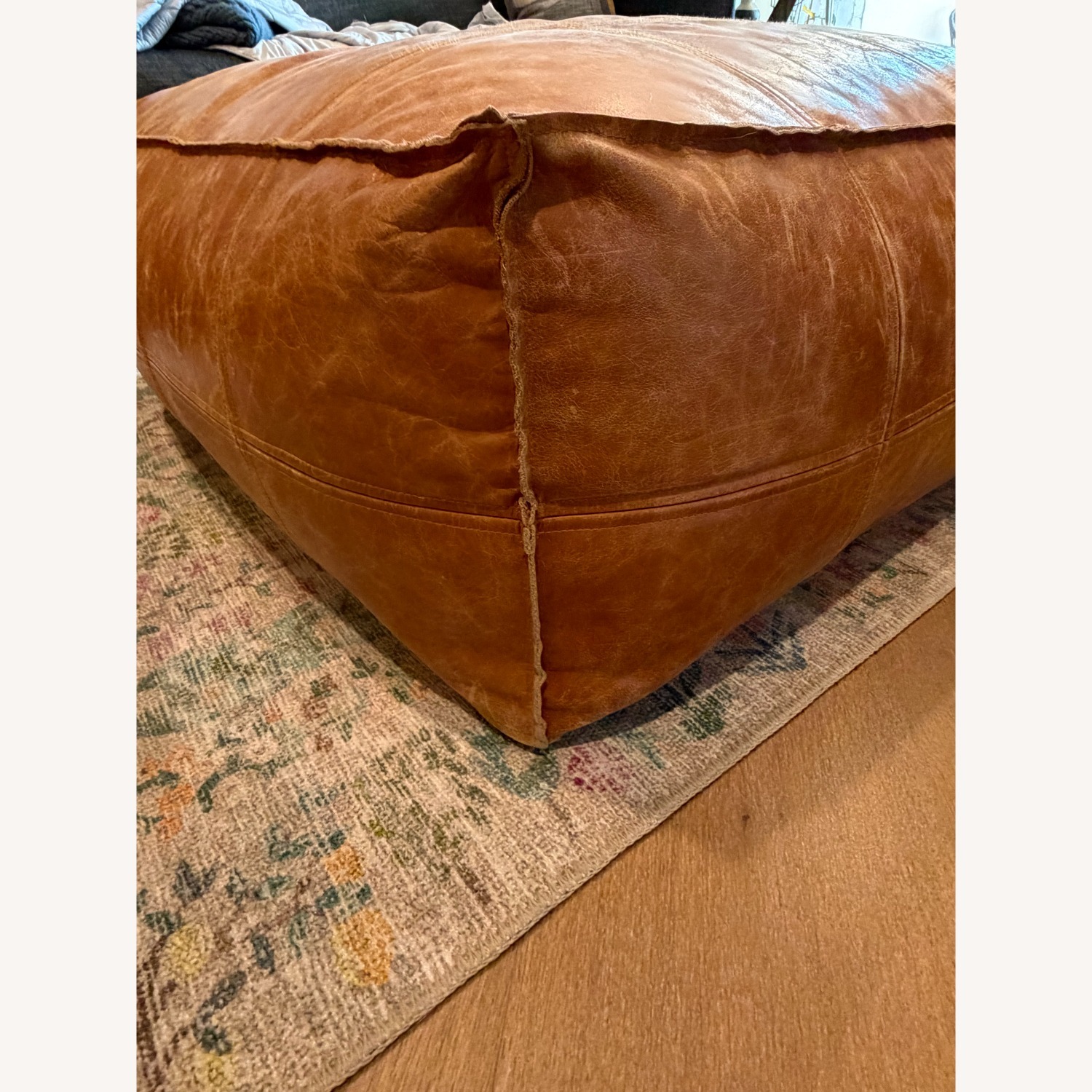 CB2 Brown Large Square Leather Poof - image-7