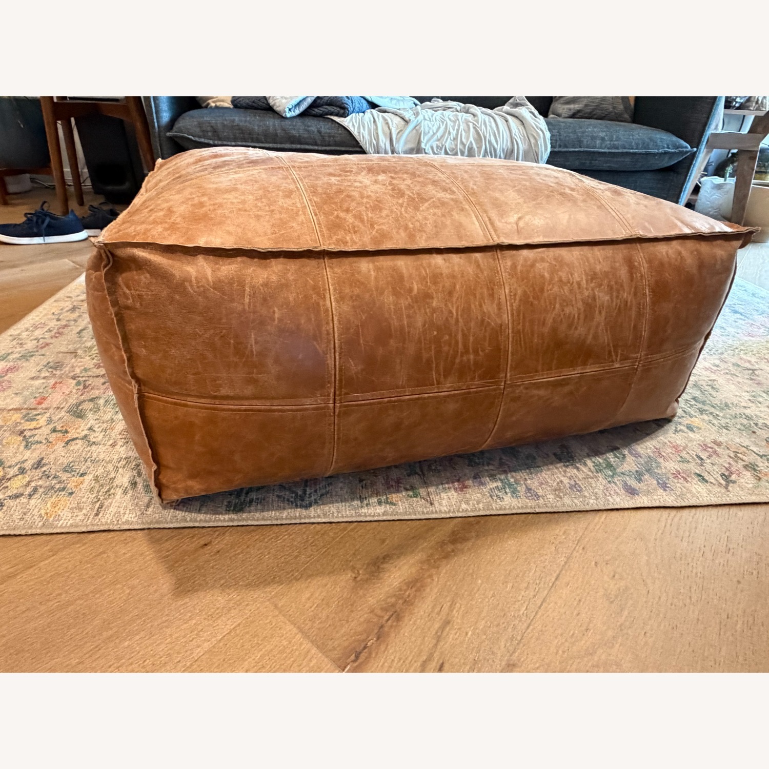 CB2 Brown Large Square Leather Poof - image-2