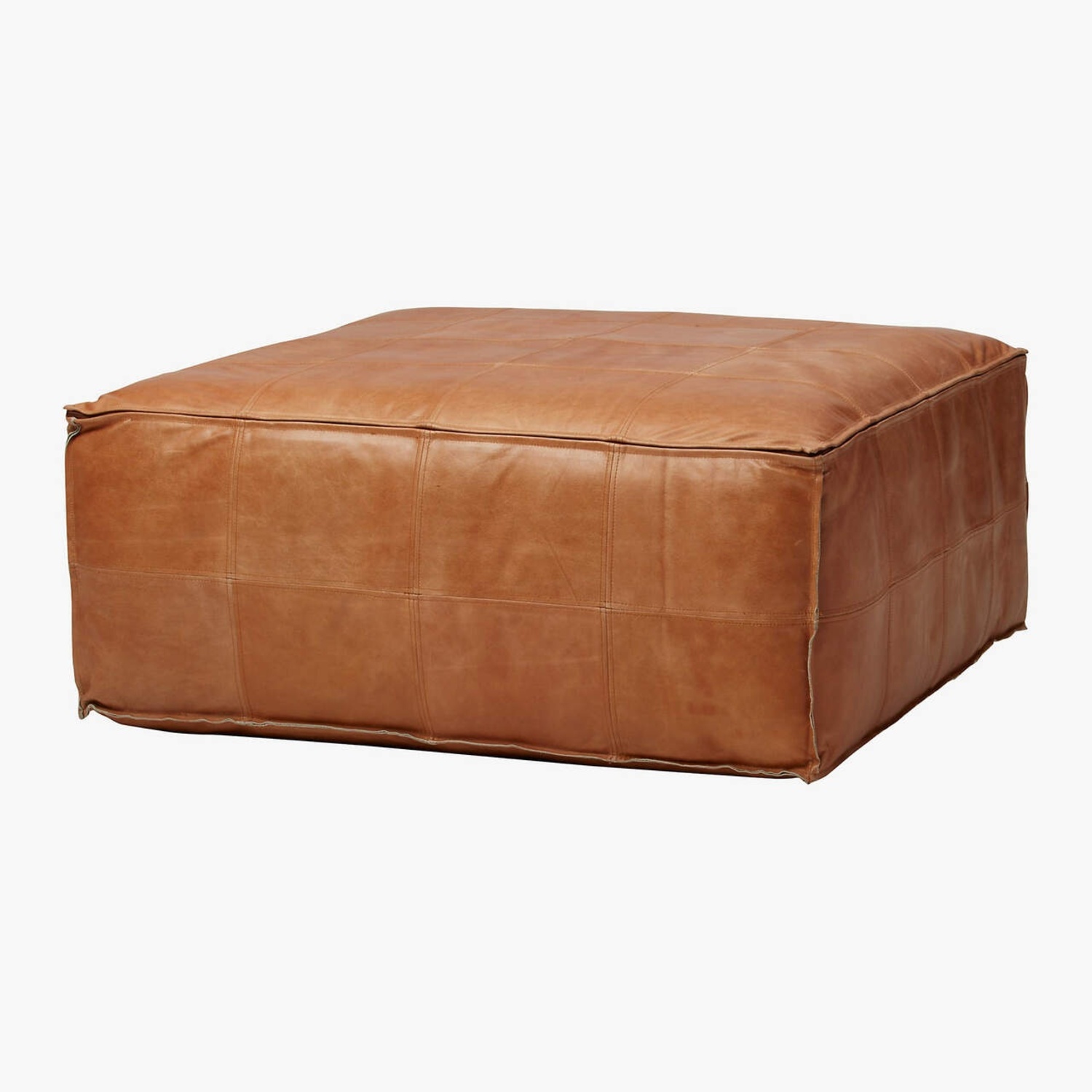 CB2 Brown Large Square Leather Poof - image-11