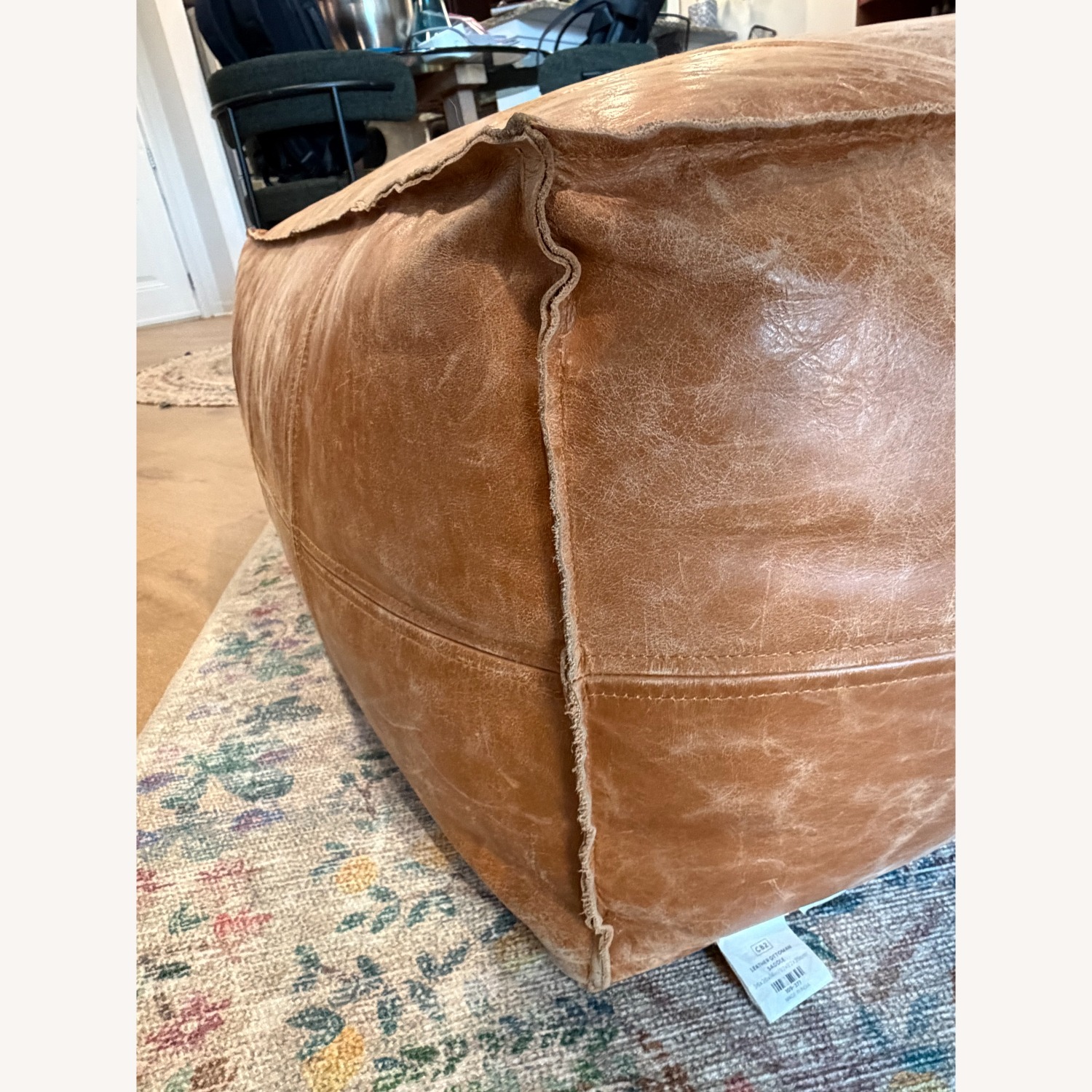CB2 Brown Large Square Leather Poof - image-6