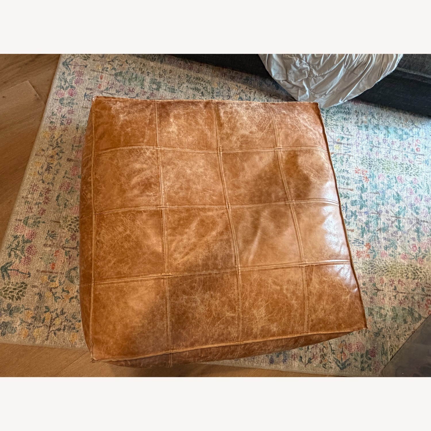 CB2 Brown Large Square Leather Poof - image-8