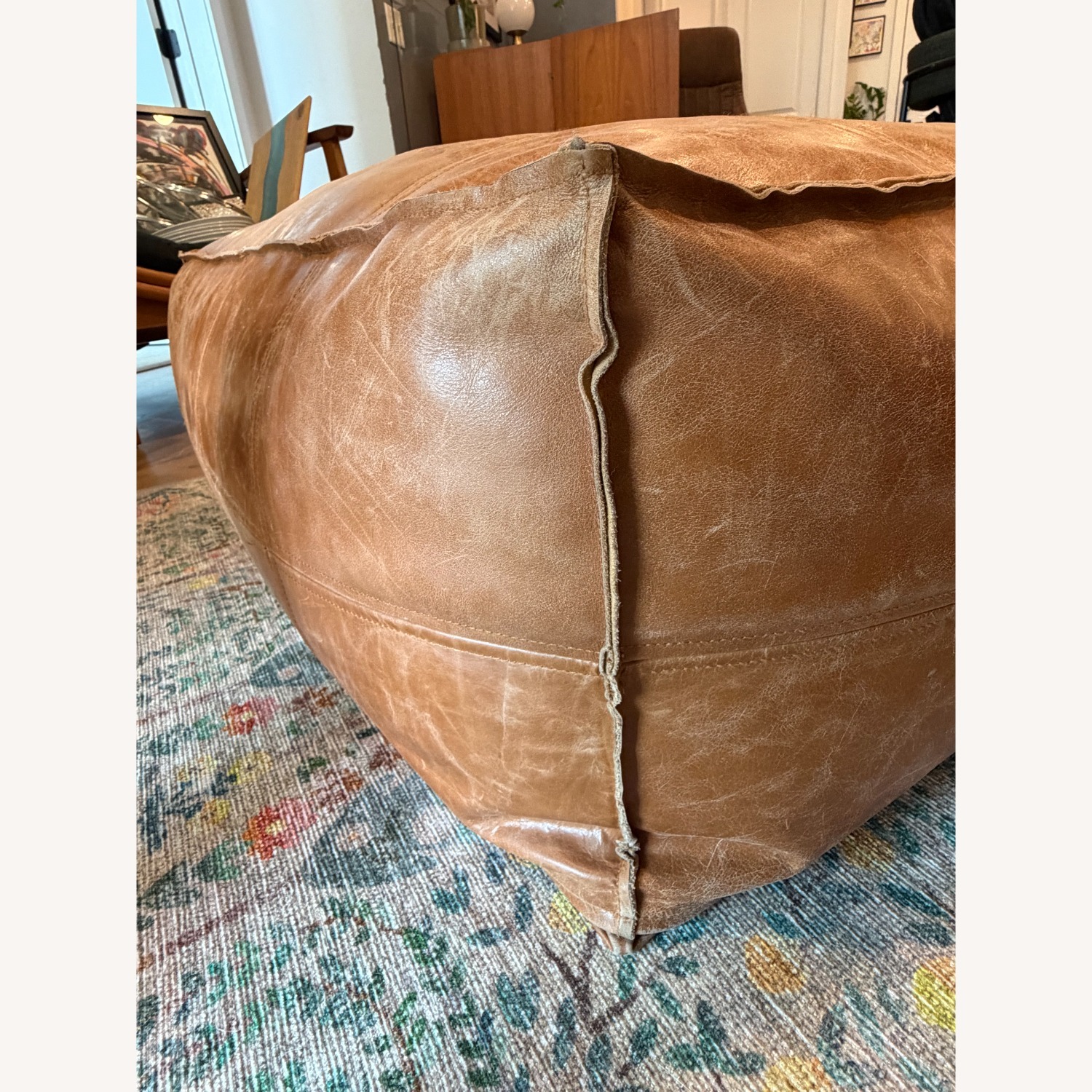 CB2 Brown Large Square Leather Poof - image-5