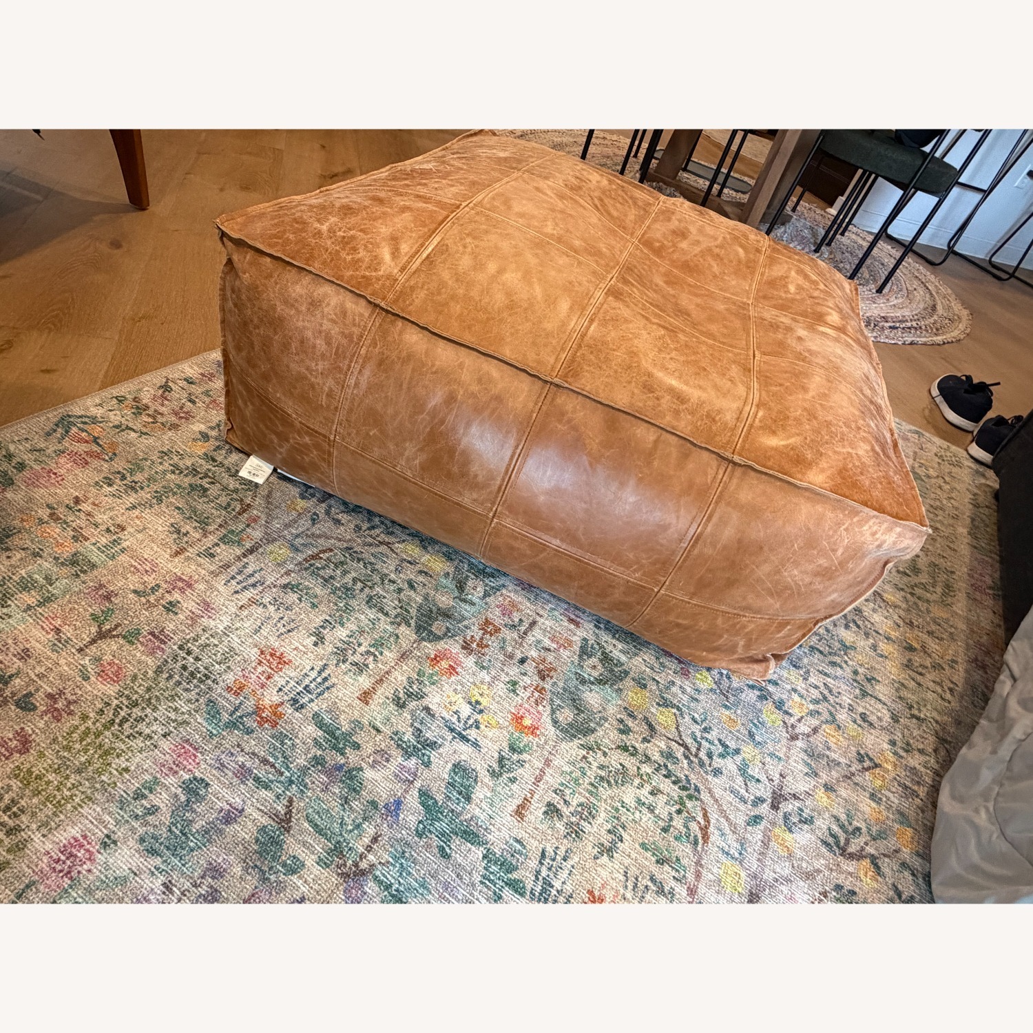 CB2 Brown Large Square Leather Poof - image-10