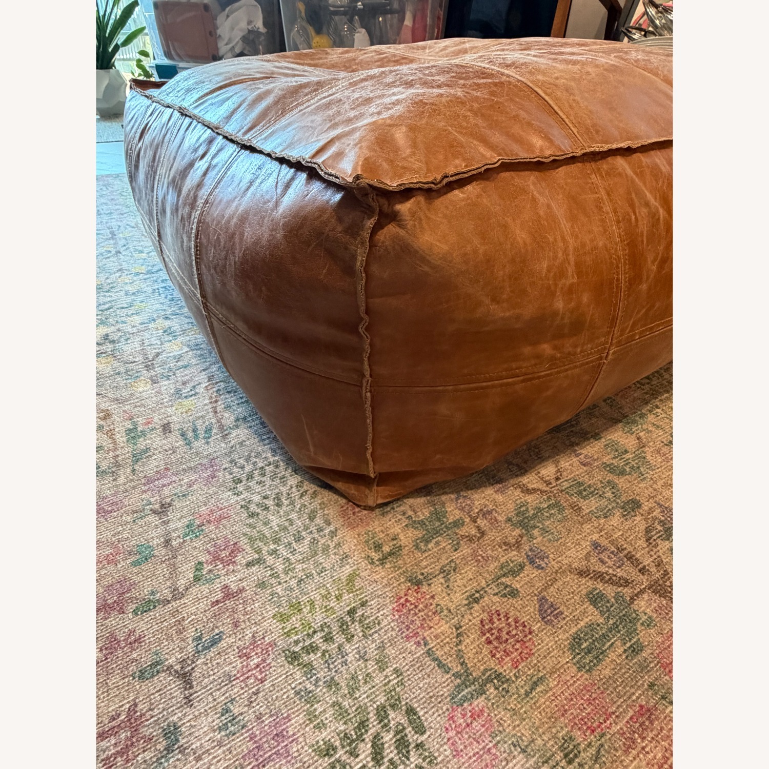 CB2 Brown Large Square Leather Poof - image-4