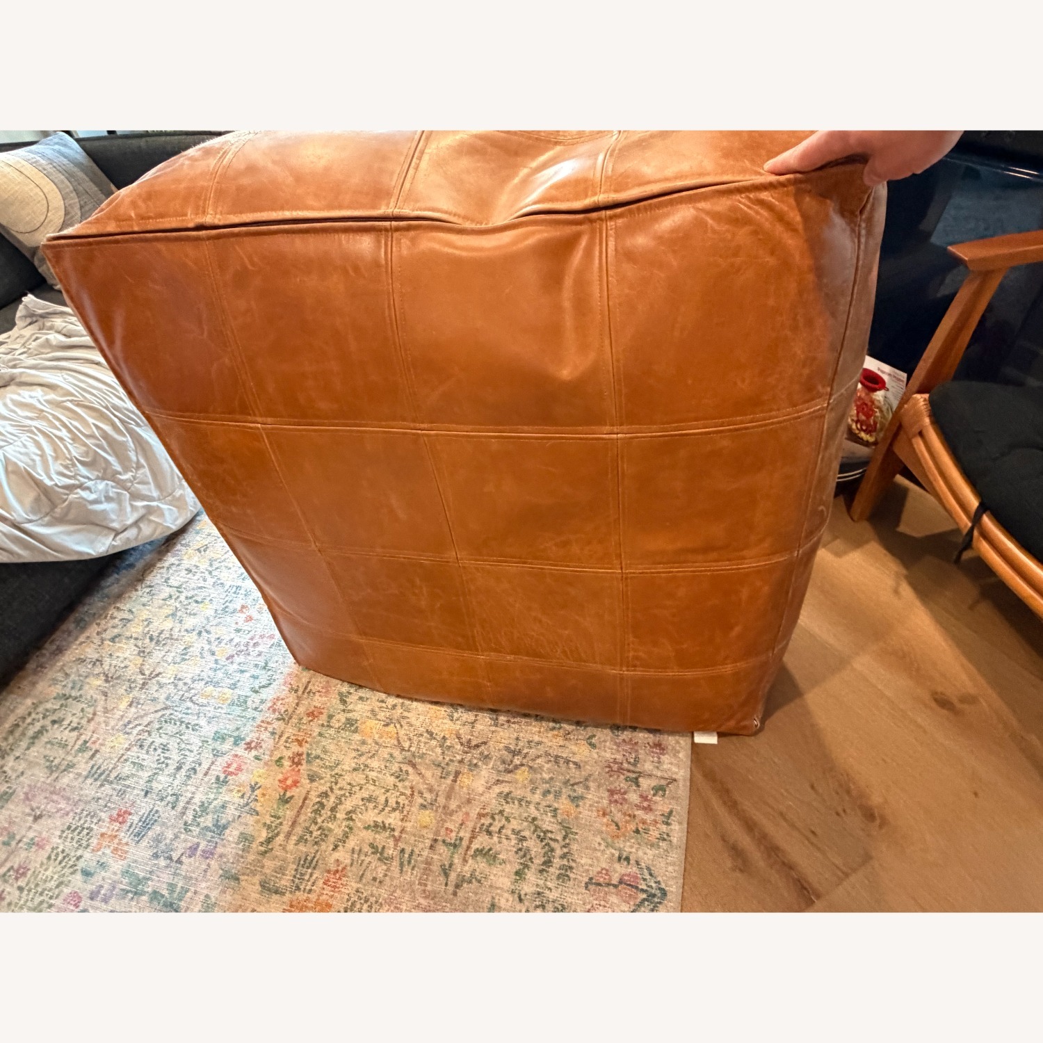 CB2 Brown Large Square Leather Poof - image-9