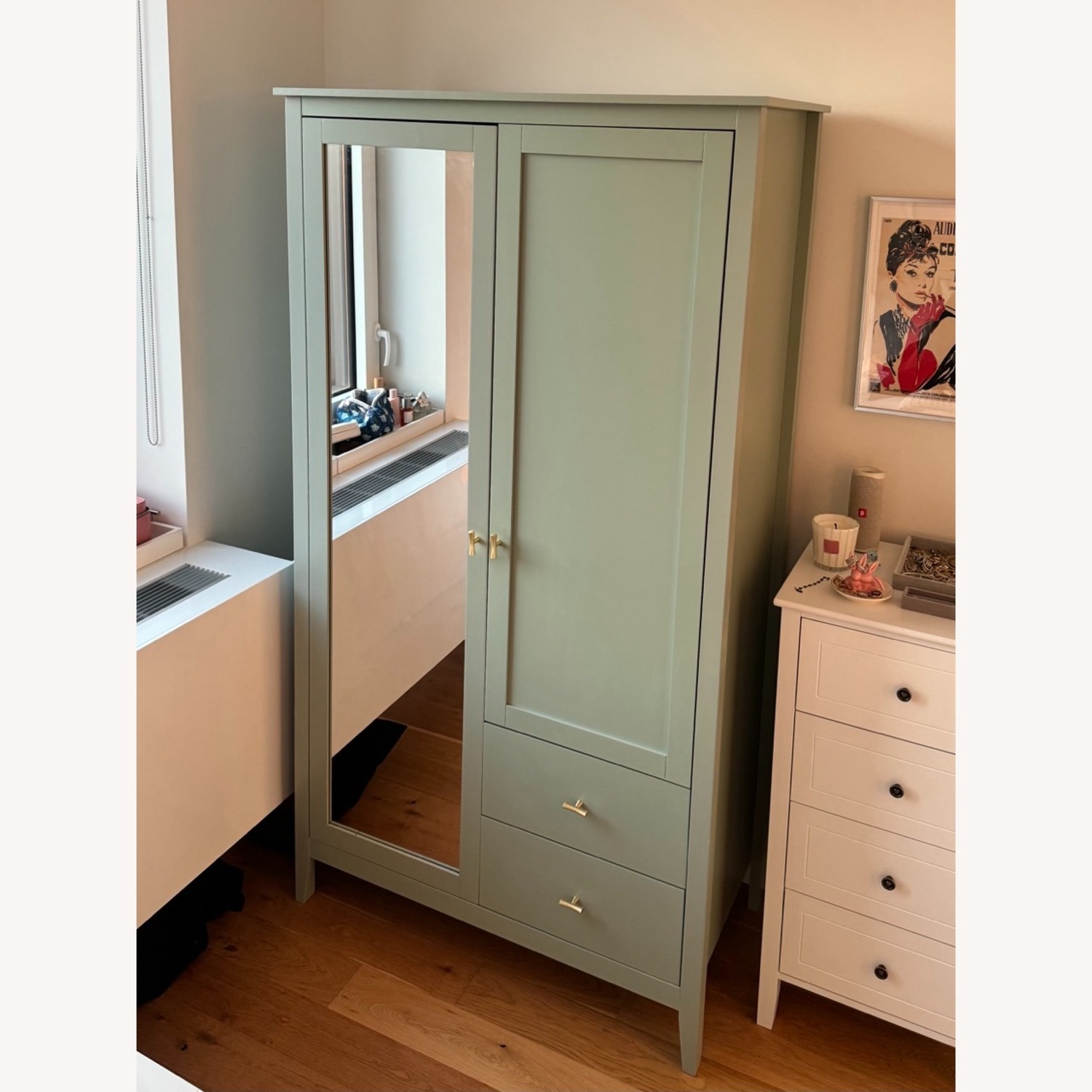 Green Wood Armoire with Mirror - image-2