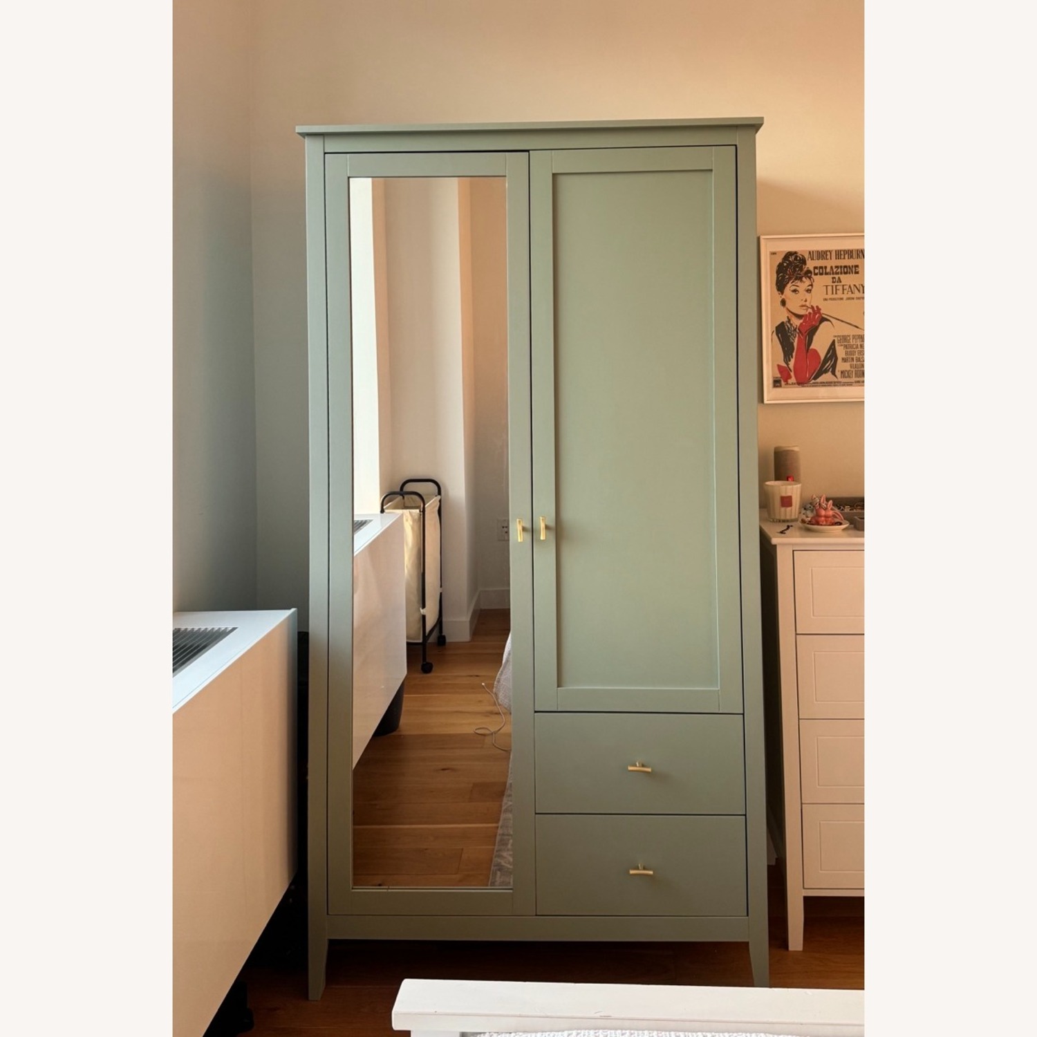Green Wood Armoire with Mirror - image-1