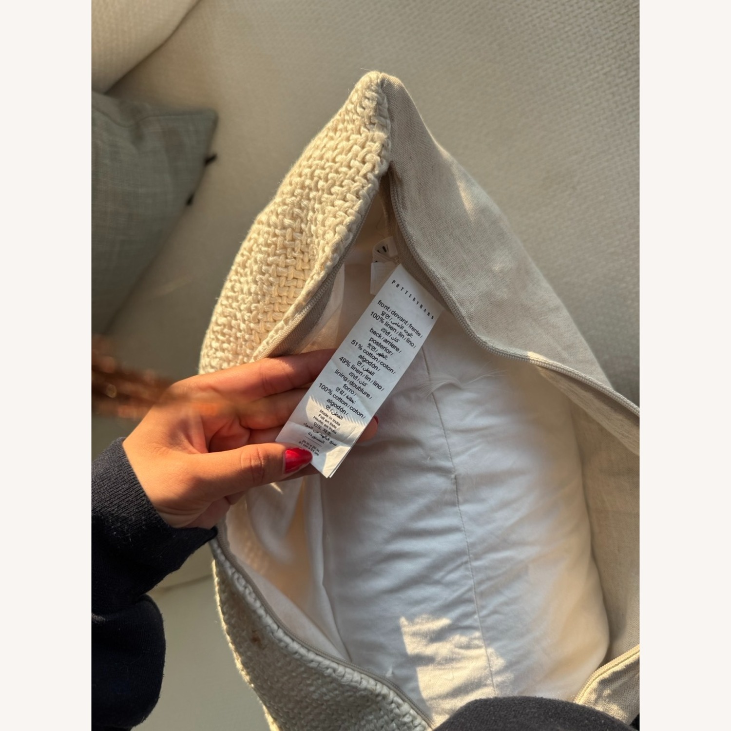 Pottery Barn Stonewashed Natural Linen Pillow - image-3