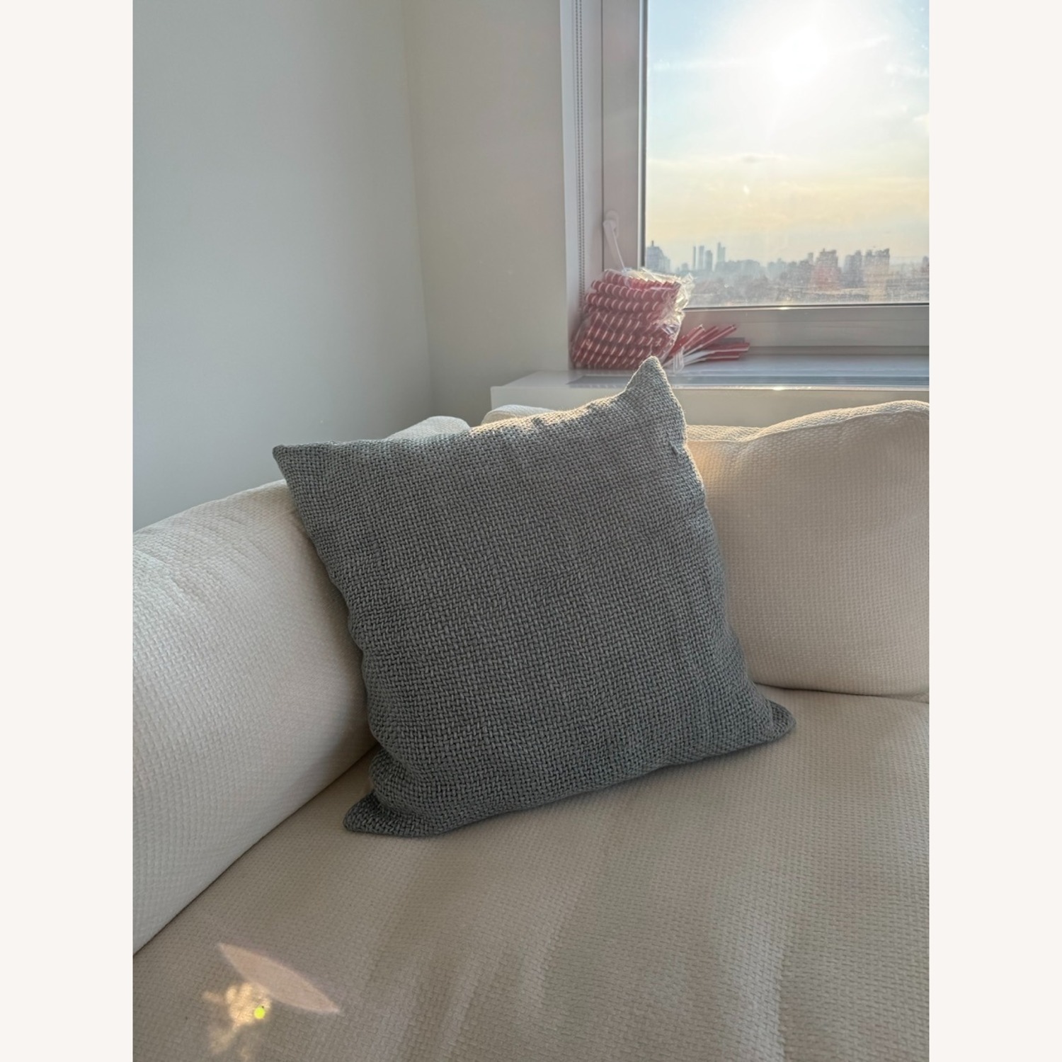 Pottery Barn Dark Gray Linen Pillow - image-1