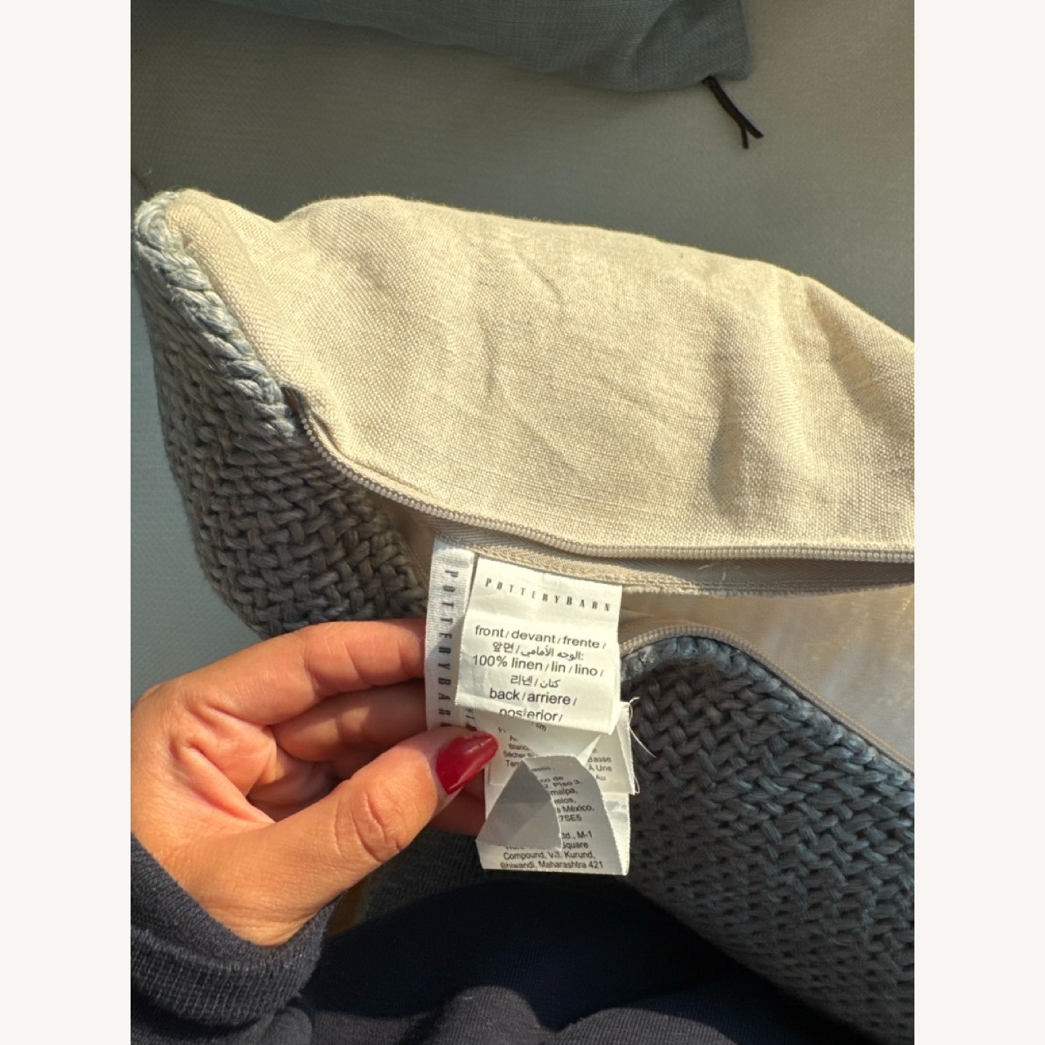 Pottery Barn Dark Gray Linen Pillow - image-2