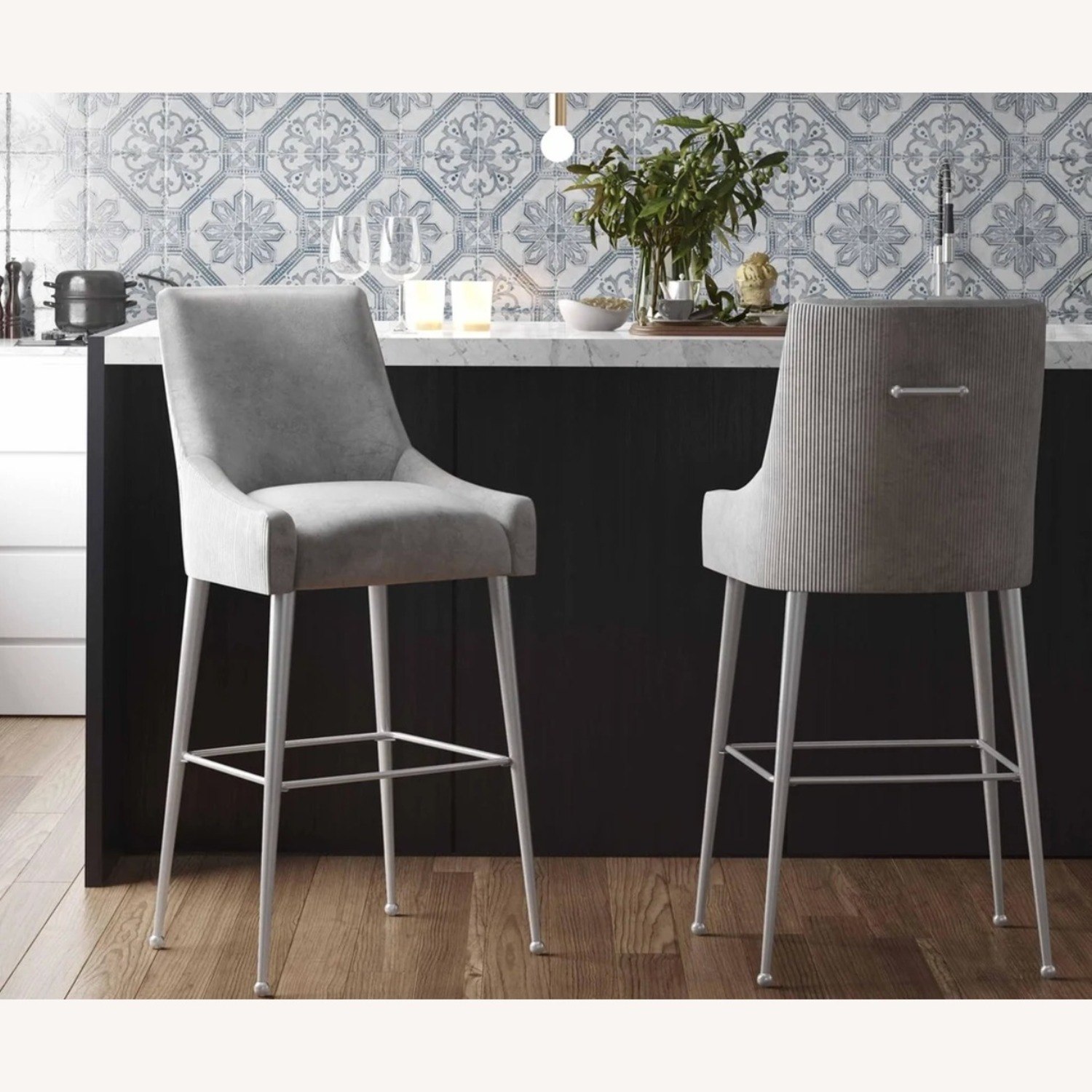 TOV Beatrix Grey Velvet Stools - image-4