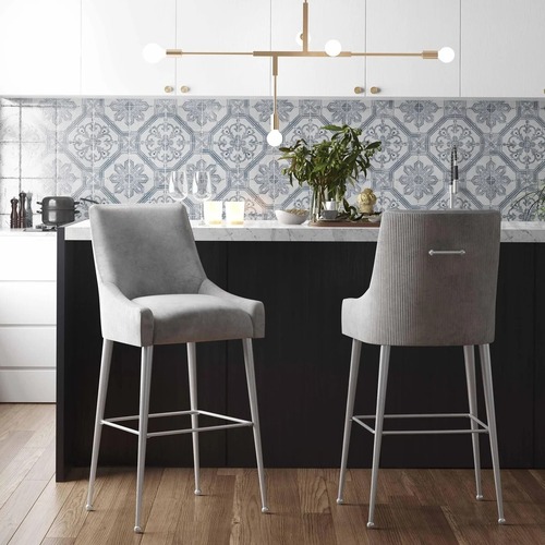 Used TOV Beatrix Grey Velvet Stools for sale on AptDeco