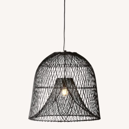 Used CB2 Nassa Woven Black Bamboo Pendant Light for sale on AptDeco