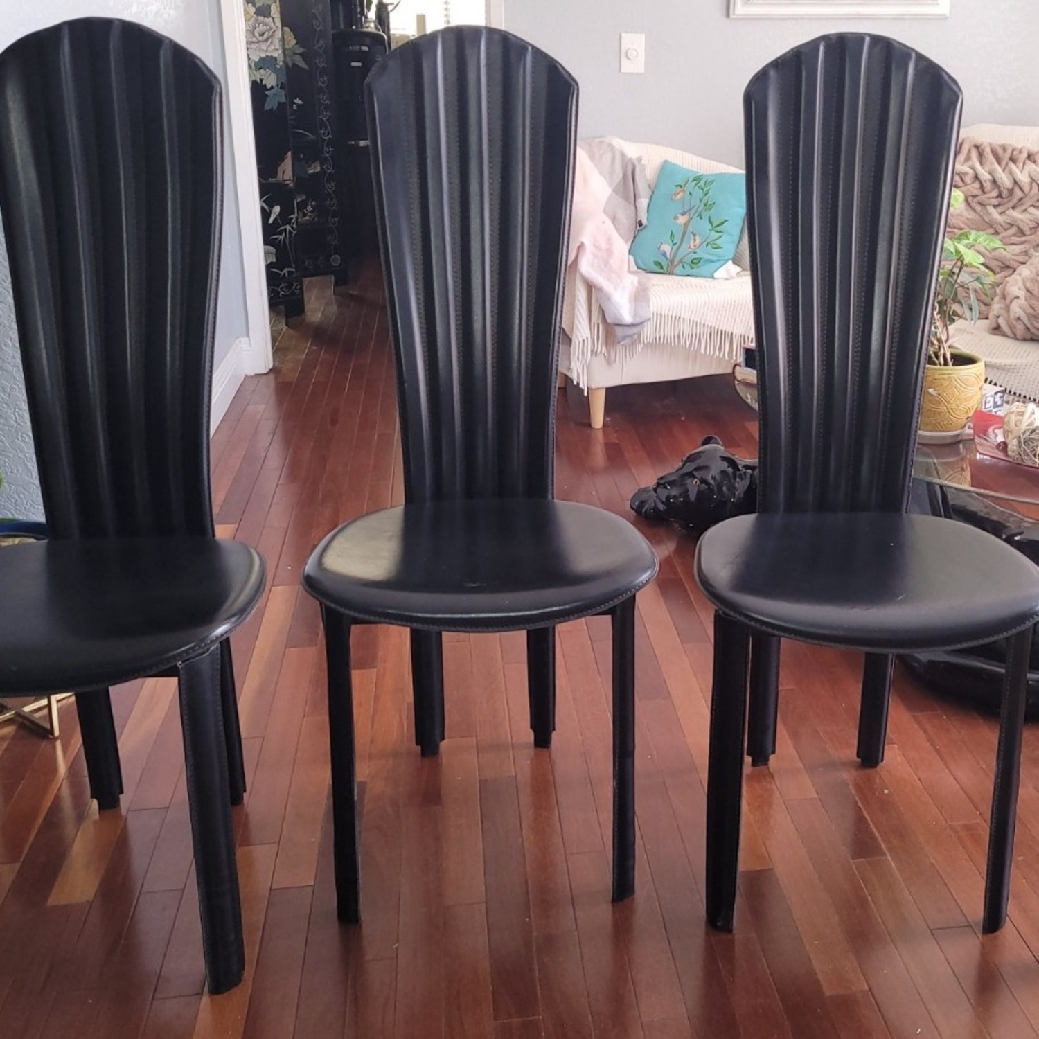 Vintage/Antique Finds Black Leather Dining Chairs - image-3