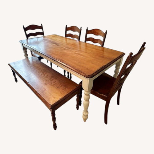 Used Custom Solid Wood Farmhouse Dining Table Set for sale on AptDeco