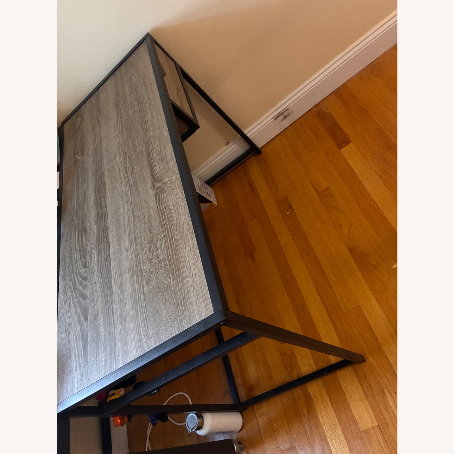 Wooden Desk With Drawer and Metal Frame - image-1
