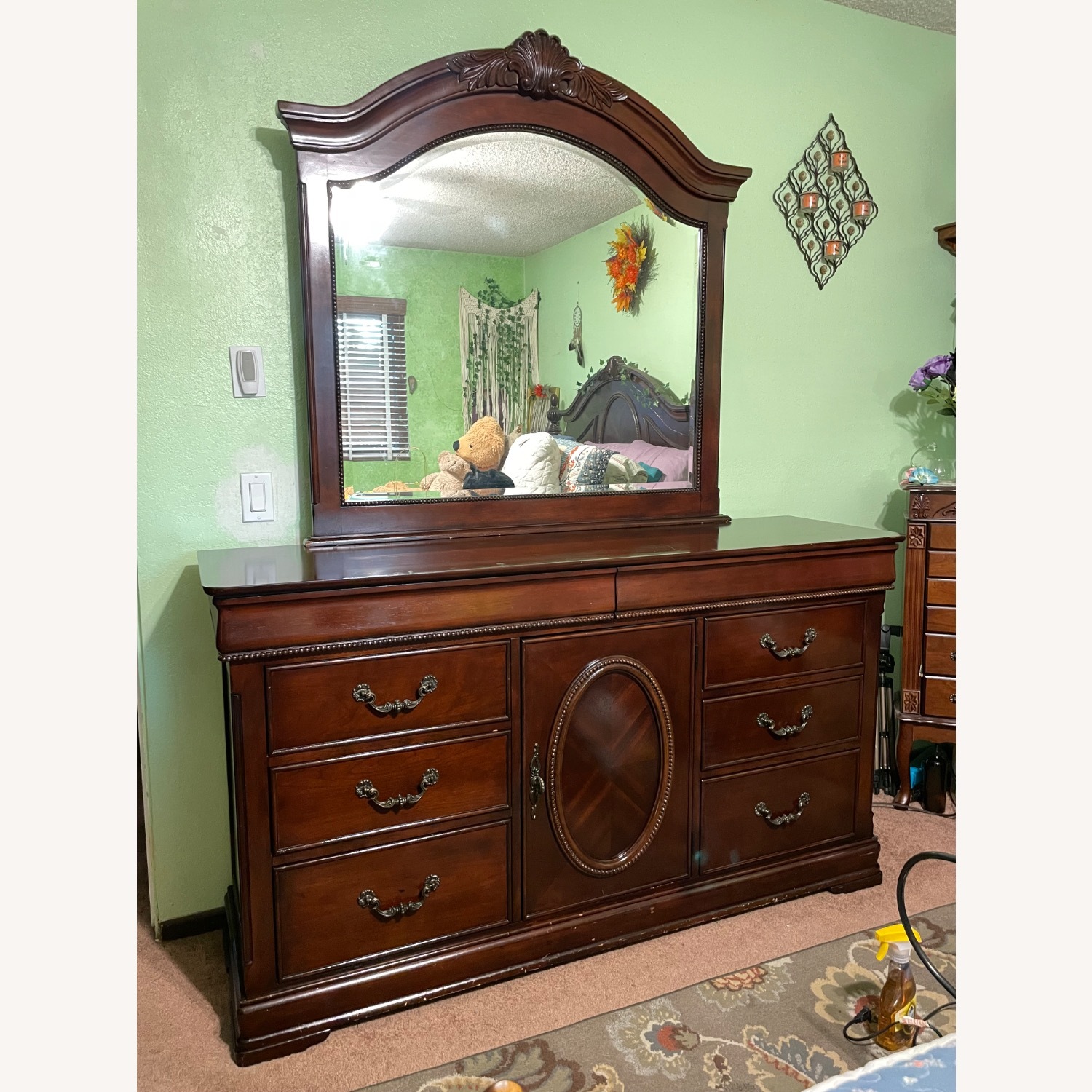 Dark Brown Cherry Wood Dresser - image-1
