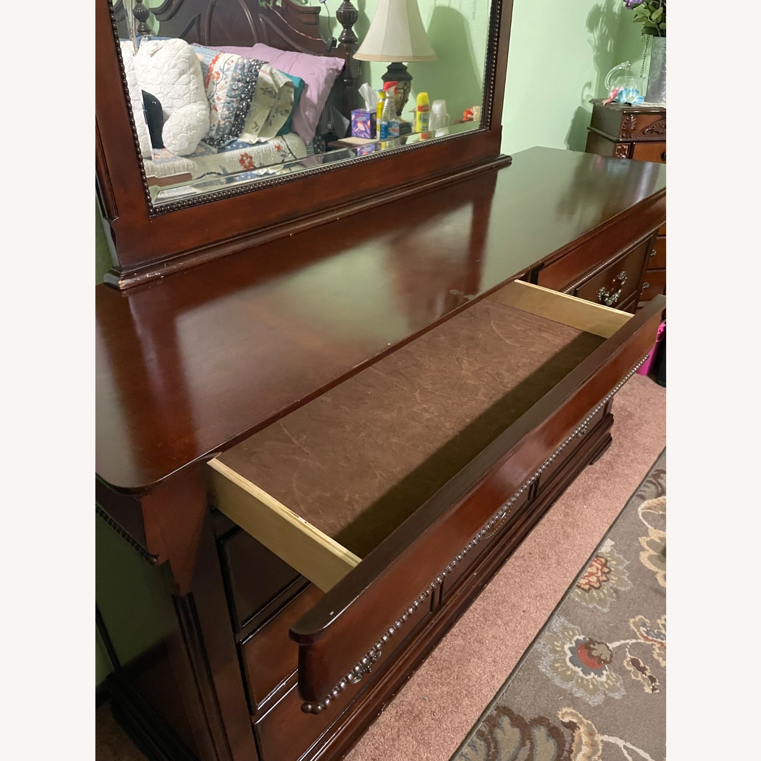 Dark Brown Cherry Wood Dresser - image-7