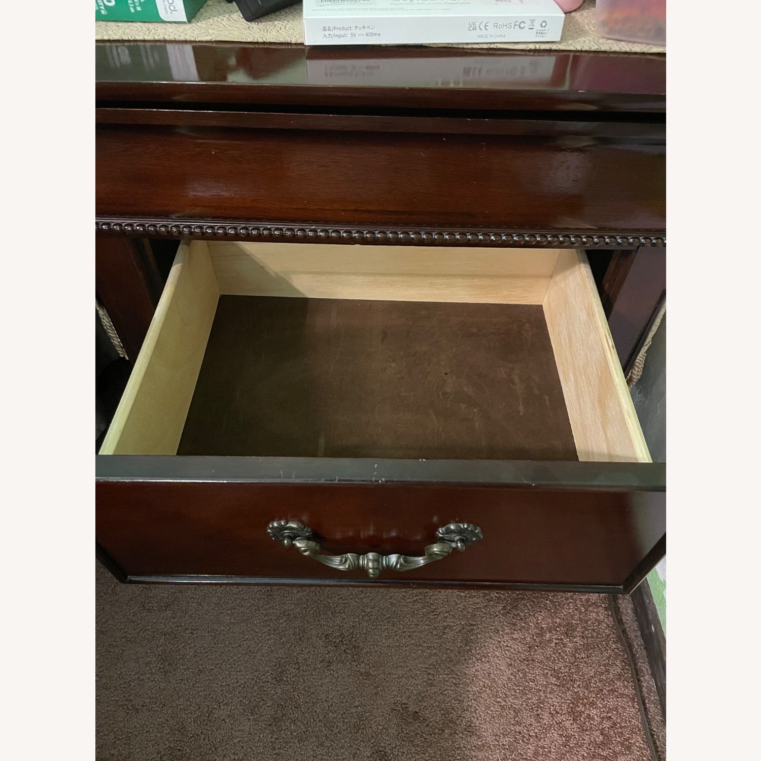 Dark Brown Cherry Wood Nightstand - image-8