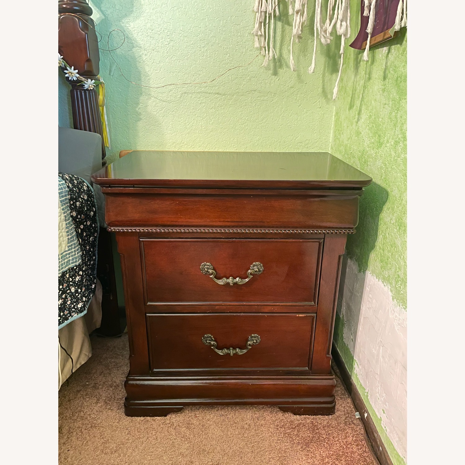 Dark Brown Cherry Wood Nightstand - image-7